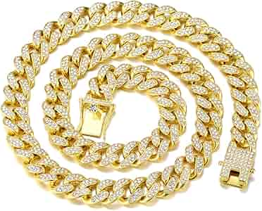 FEEL STYLE Mens Cuban Link Chain Miami Cuban Necklace 18k Gold Silver Diamond Cut Stainless Steel Chain for Men13mm 10mm Iced Out Hip Hop Jewelry