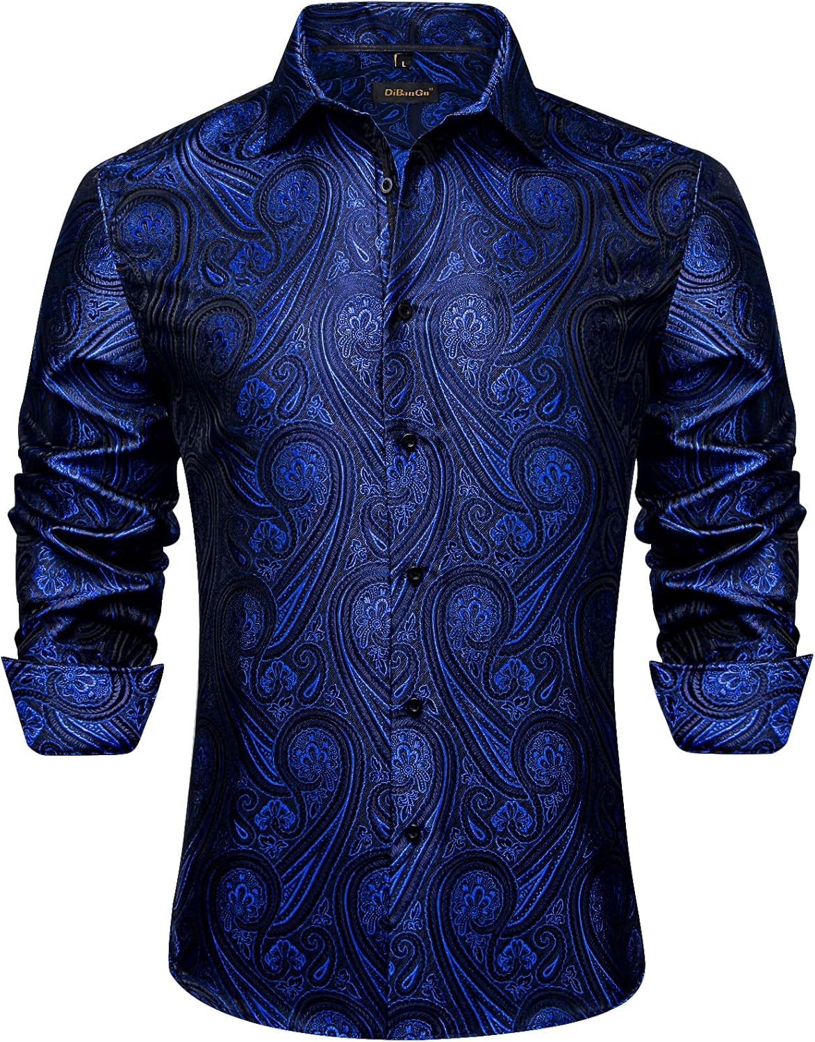DiBanGu Silk Paisley Dress Shirts for Men Long Sleeve Button Down Shirt Casual Regular Fit Mens Shirts Wedding Party