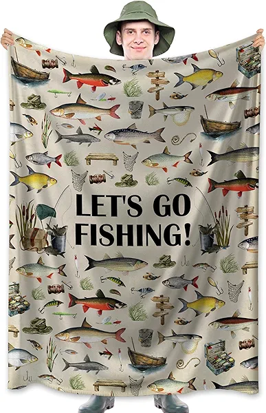 Fishing Blanket - Fisherman Fish Lover Gifts - Fishes Hunter Gift for Men Women - Ultra Soft & Comfy Fish Throw for Picnic, Camping, Outdoor - 40"x50"-Kids/Throw Size