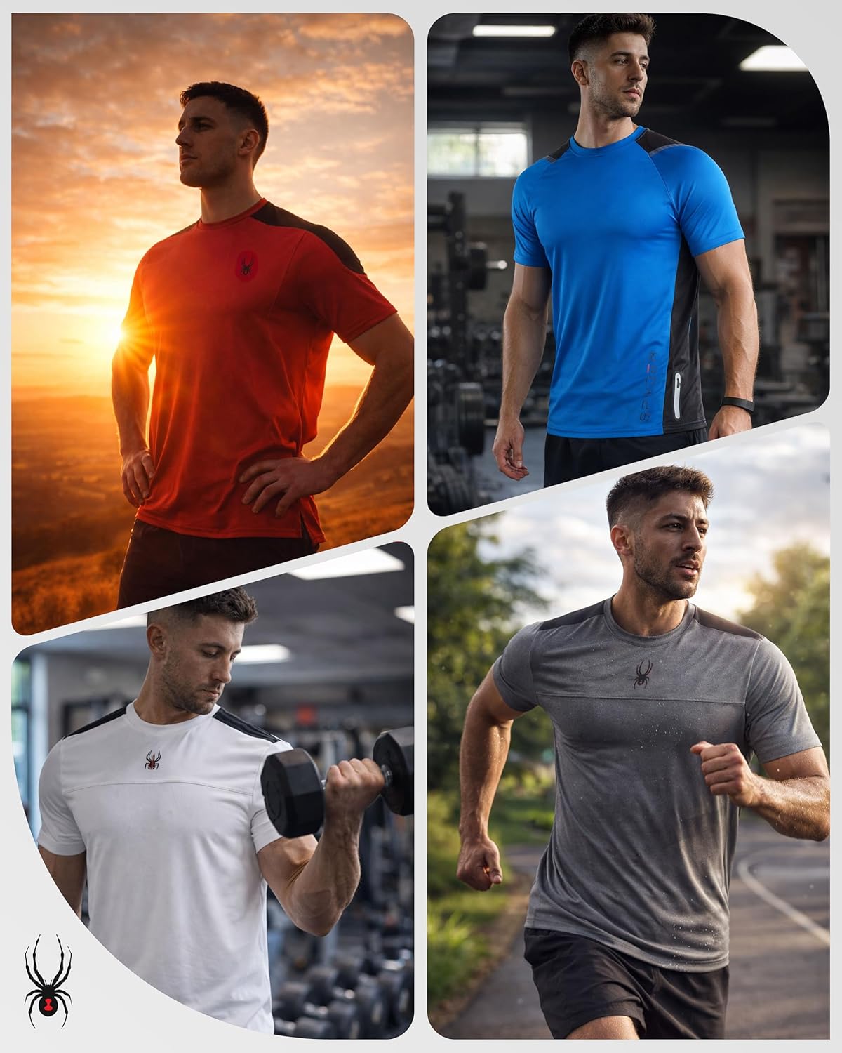 Spyder Mens Athletic Shirts - 2 Pack Performance Stretch Dri Fit Shirts for Men Breathable Mens Workout Shirt for Gym