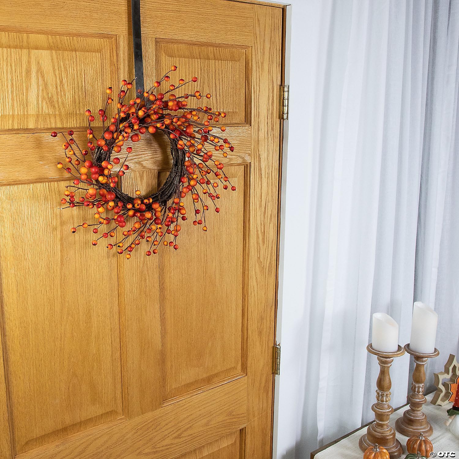 Zenoveraa Orange Red Berry and Twig Artificial Thanksgiving Wreath - 14-Inch Unlit