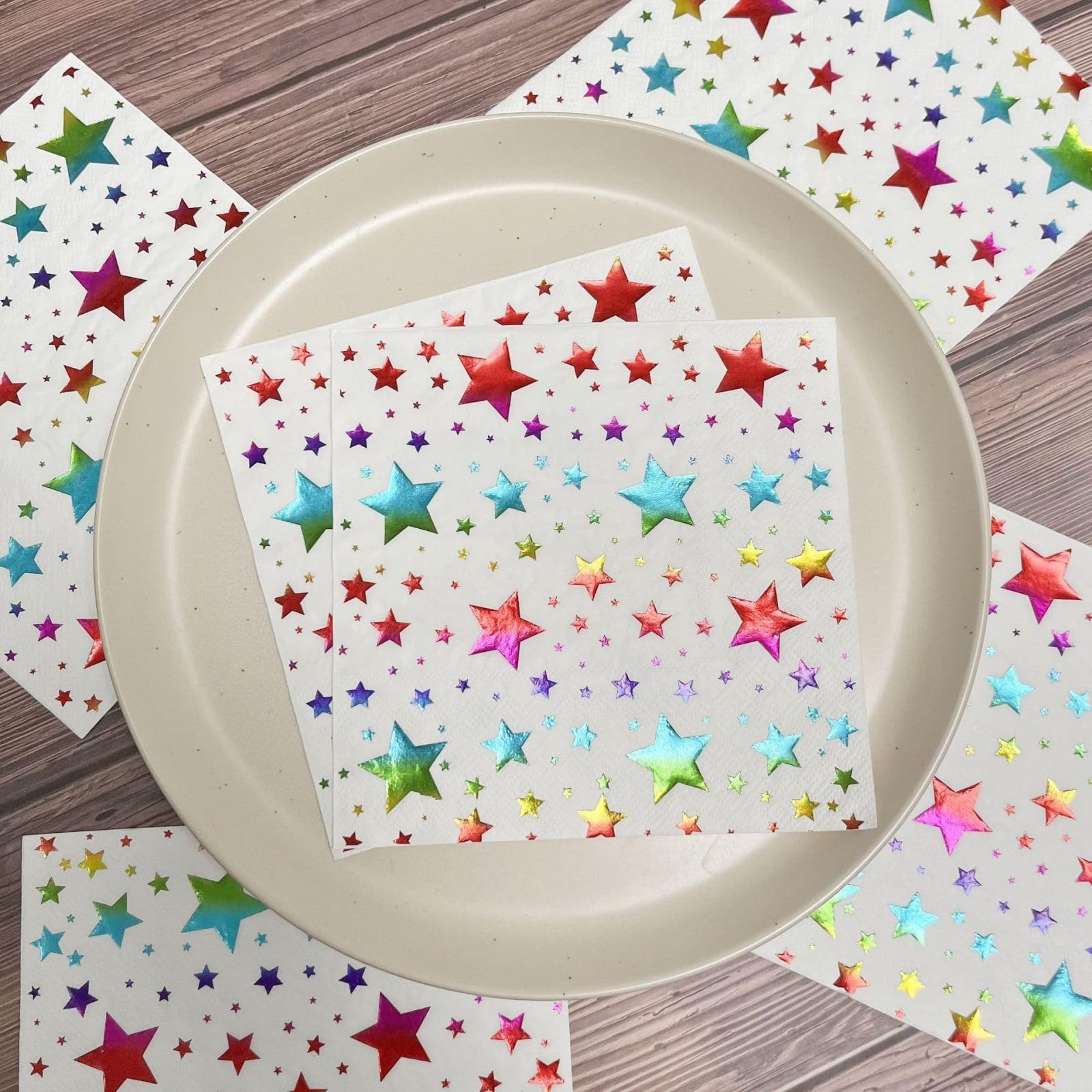 Servilletas Papel Estrellas Coloridas Servilletas Decoupage Decoradas Papel Higienico Desechables Toilet Paper Cumpleaños Cocktail 2 Capas Paper Towels Bodas Fiesta Jardín 30 Paquetes(33x33cm）