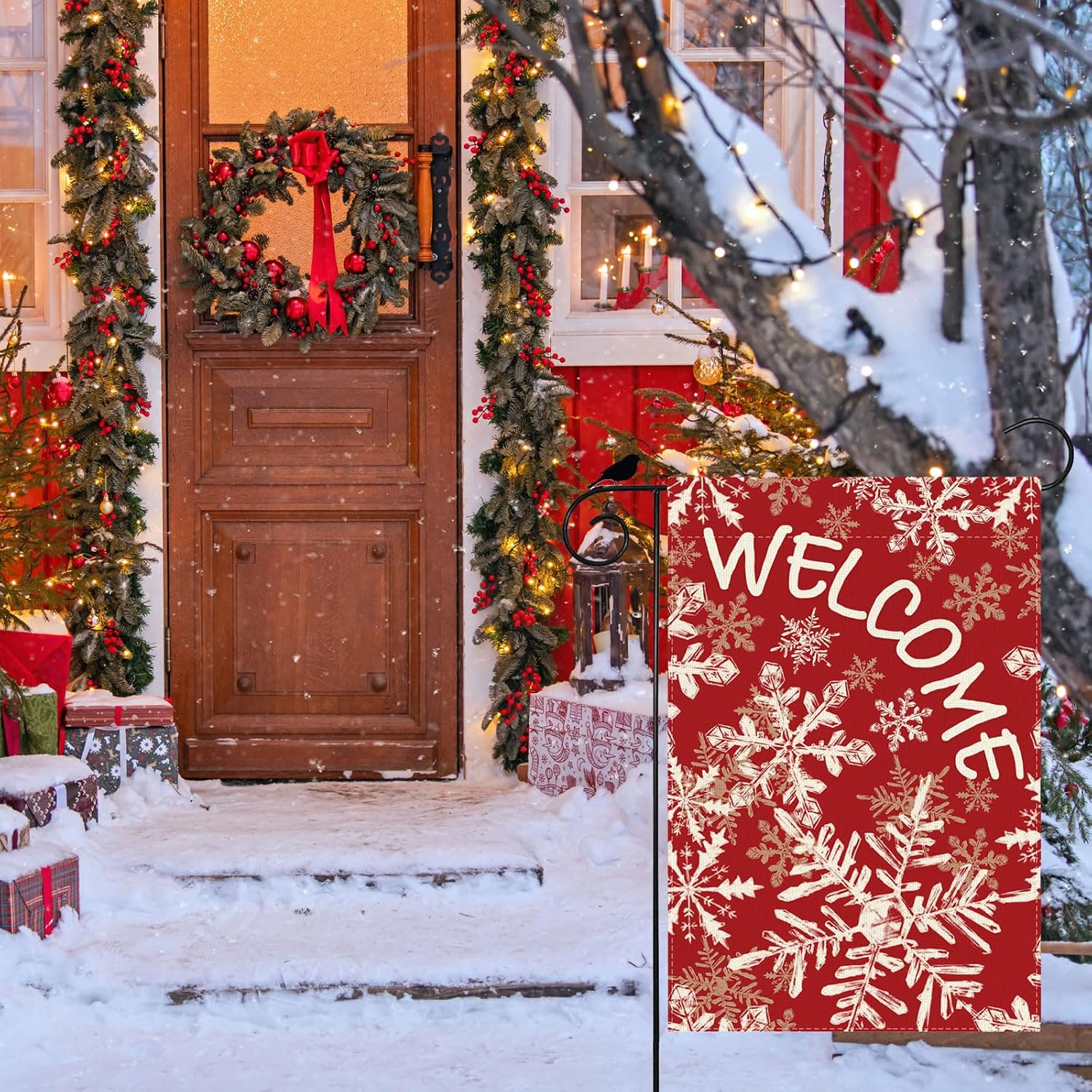 Welcome Winter Garden Flag Snowflakes Christmas Yard Flag 12x18 Inch Double Sided Small Mini Yard Outdoor Outside Holiday Xmas Party Decoration - Image 2