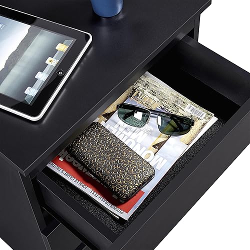 Miniatura 9 de Topeakmart Juego de 2 mesitas de noche negras con 3 cajones, juegos de noche de madera maciza con espacio de almacenamiento, cómoda vintage para