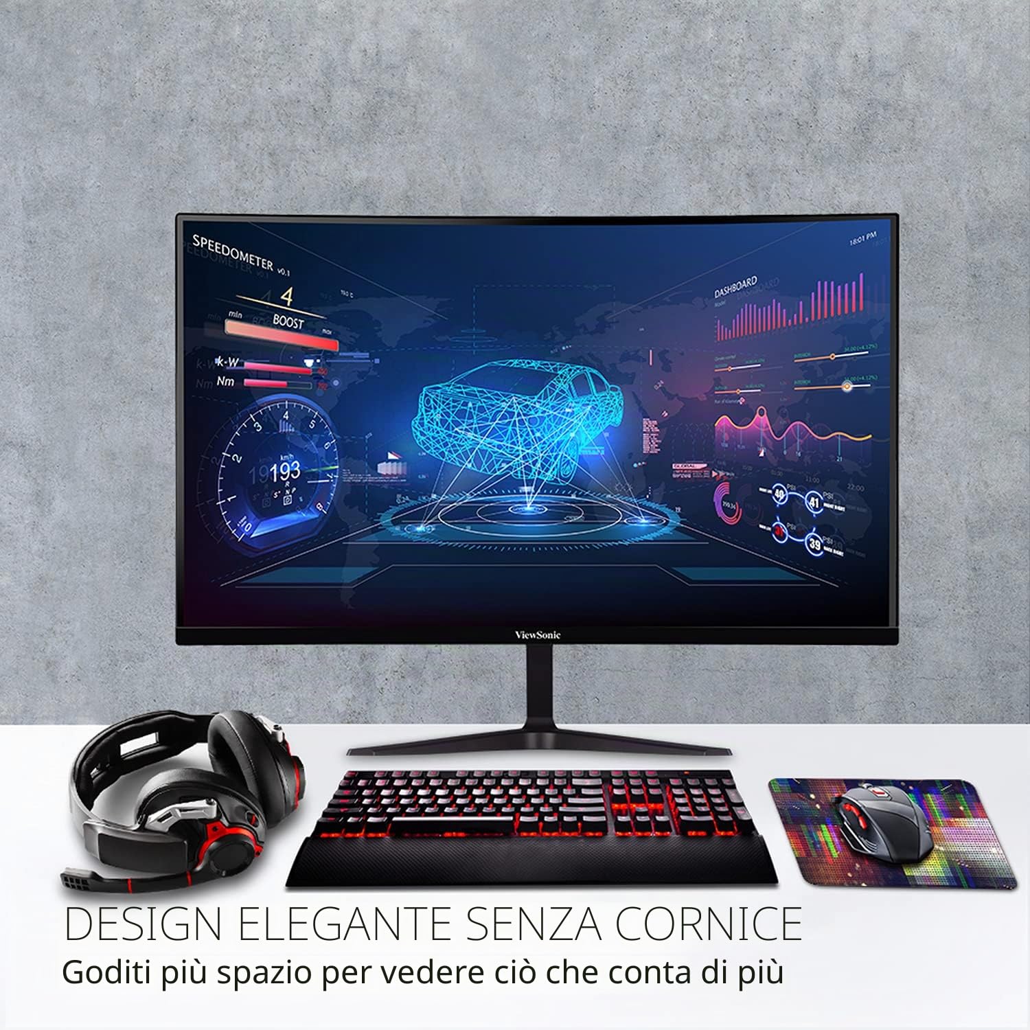 ViewSonic Monitor curvo 27» VX2718-2KPC-MHD, 2K, pannello VA, 165 hz, 1 ms MPRT, sincronizzazione adattiva, 2 HDMI, DisplayPort, altoparlanti