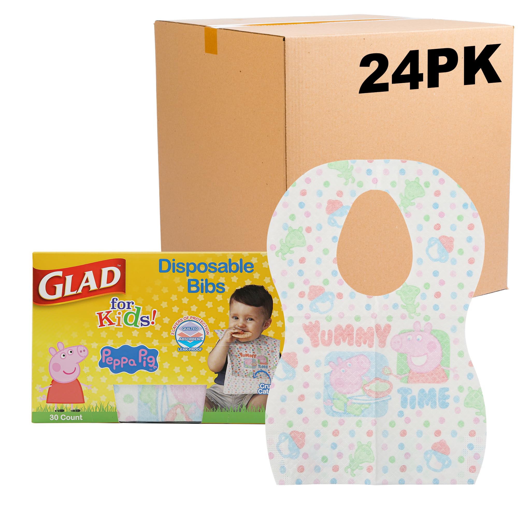 Glad for Kids Peppa Pig Paper Bibs - Cute Peppa Pig Design, Travel Bibs, 24 Pack