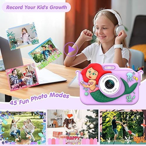 Miniatura 4 de Cámara para niños, sirena y unicornio selfie cámara digital juguetes para niños, regalos de cumpleaños de Navidad para niñas y niños de 3, 4, 5, 6,