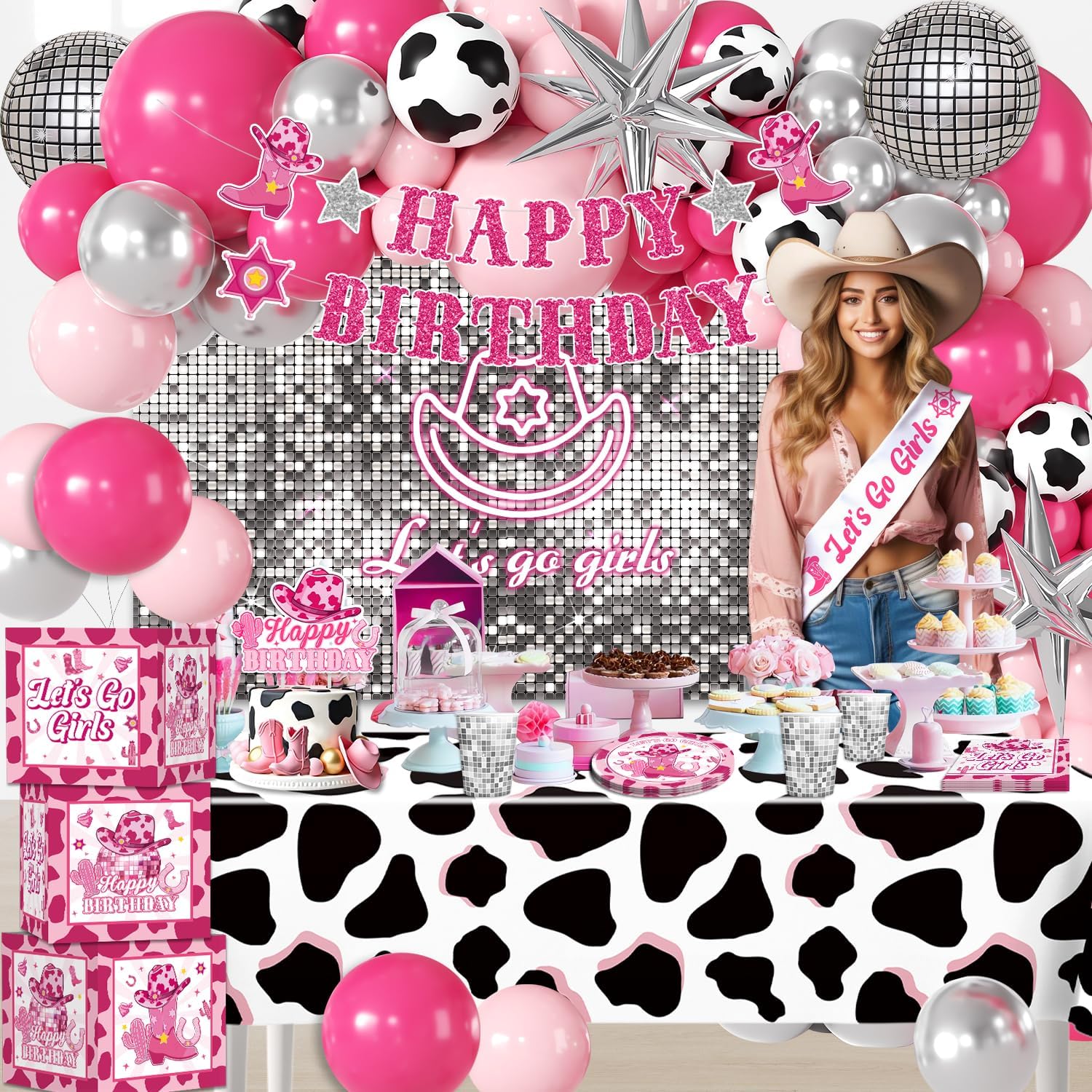 237pcs Cowgirl Birthday Party Decorations Include Disco Cowgirl Balloon Arch Lets Go Girls Backdrop Tableware Banner Tablecloth, for Western Cowgirl Party Decorations, Last Rodeo Bachelorette Decor - Image 6