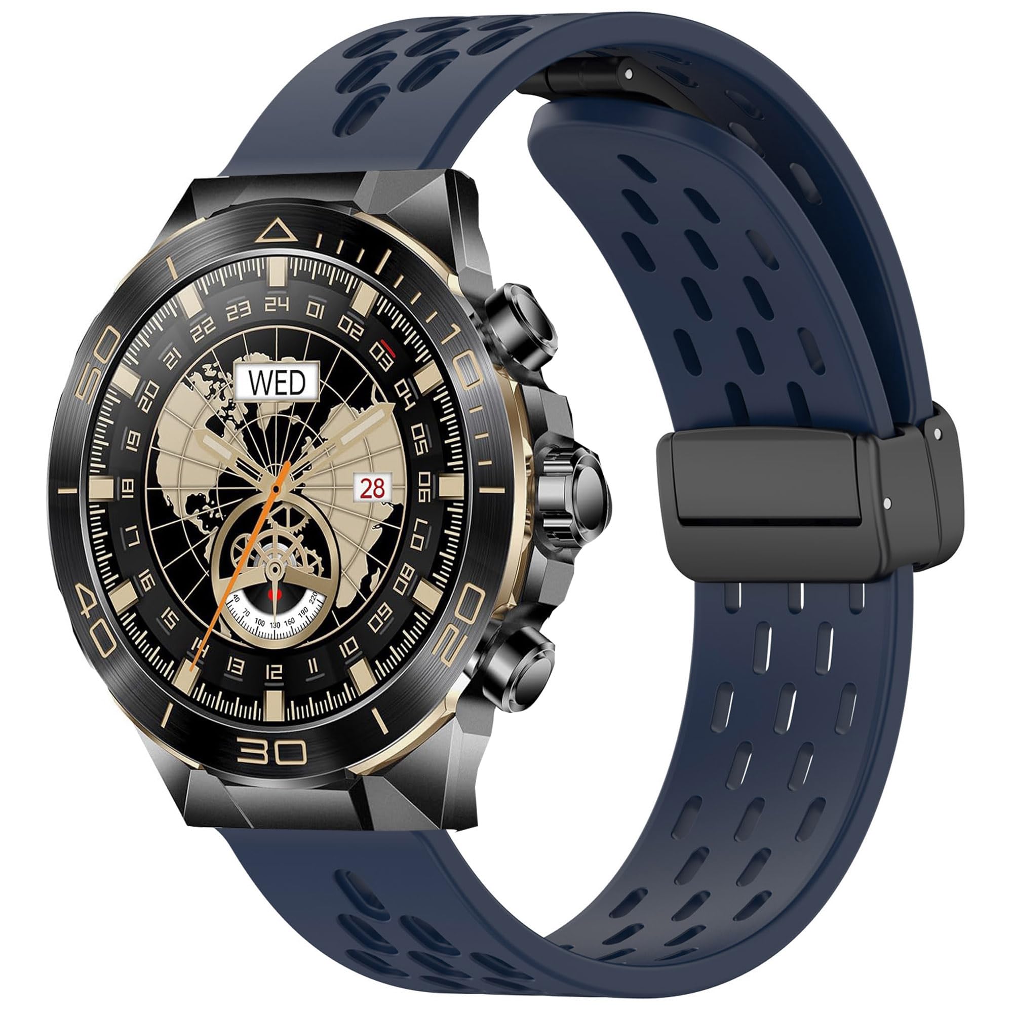 Compatible with SOUYIE Smart Watch Bands, Lamshaw 20mm, 22mm Quick Release Breathable Soft Silicone Sport Band Replacemet Straps Compatible with SOUYIE T19, T56, T90, T98, P113, P109, P99, S47, SW7, SW-7, Q15 Pro, T49, T45S, HT, L1, HD11 Smart Watch (Dark Blue, 22mm size band)