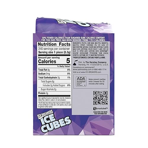 Miniatura 6 de Ice Breakers Ice Cubes - Goma de mascar sin azúcar con xilitol, canela, 40 unidades, paquete de 6 y cubos de hielo sin azúcar con xilitol, uva