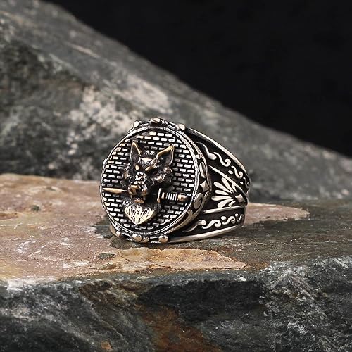 Miniatura 3 de 925 Sterling Silver Wolf Ring, Wolf Head Silver Ring, Sculpture Silver Ring, Wolf with Dagger Men's Ring, Animal Ring gifts for men handmade rings