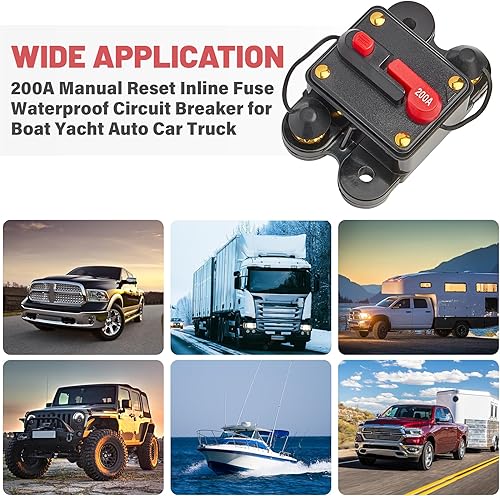 Miniatura 6 de RED WOLF 200 A interruptor de circuito de coche fusible 12V-48V DC para motor de arrastre marino ATV remolque audio radio sistema solar protección