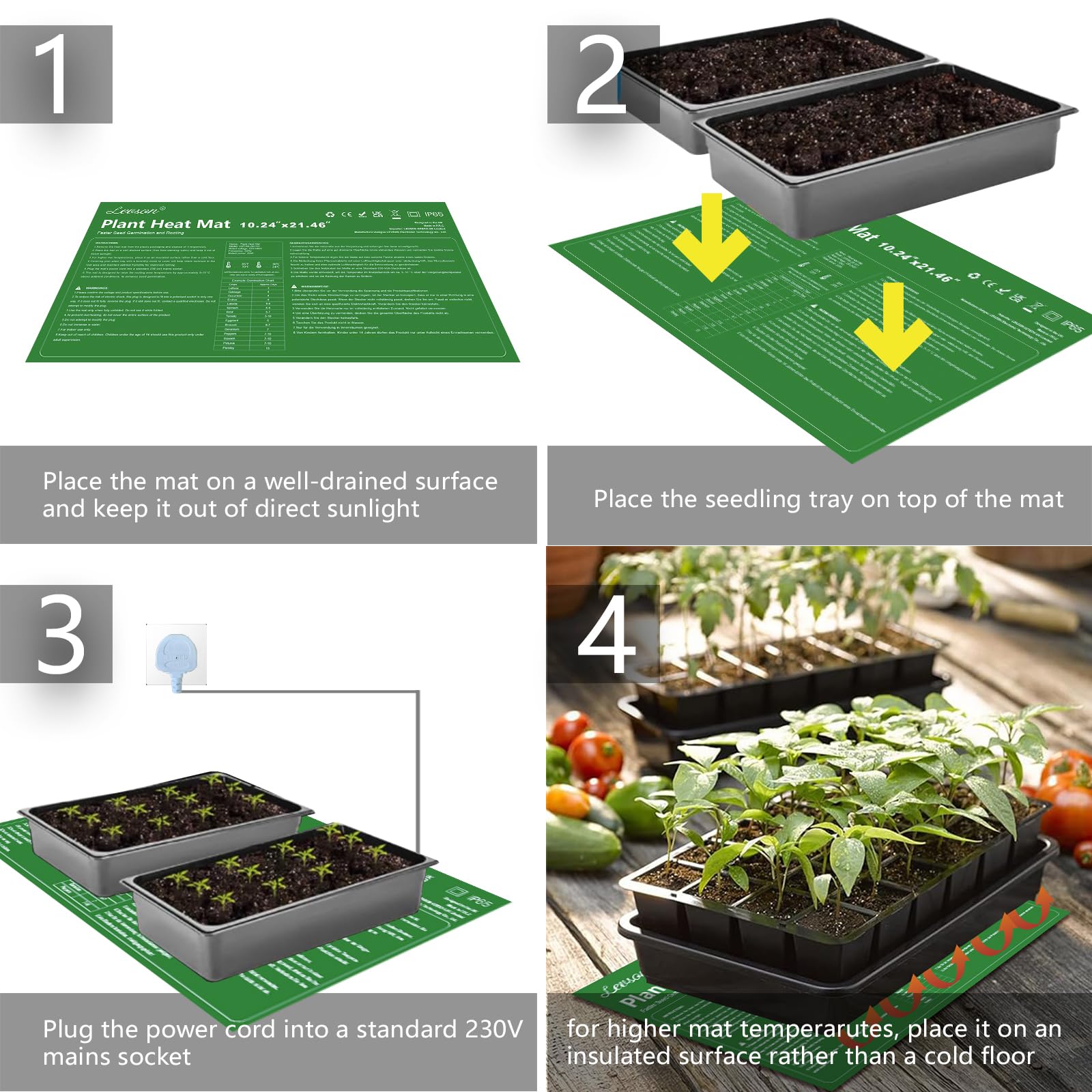 Tappetino riscaldante impermeabile per serra 20 W, tappetino riscaldante per piantine e grandi piante 26 × 54,5 cm, tappeto di germinazione per rettili e incubazione in serra