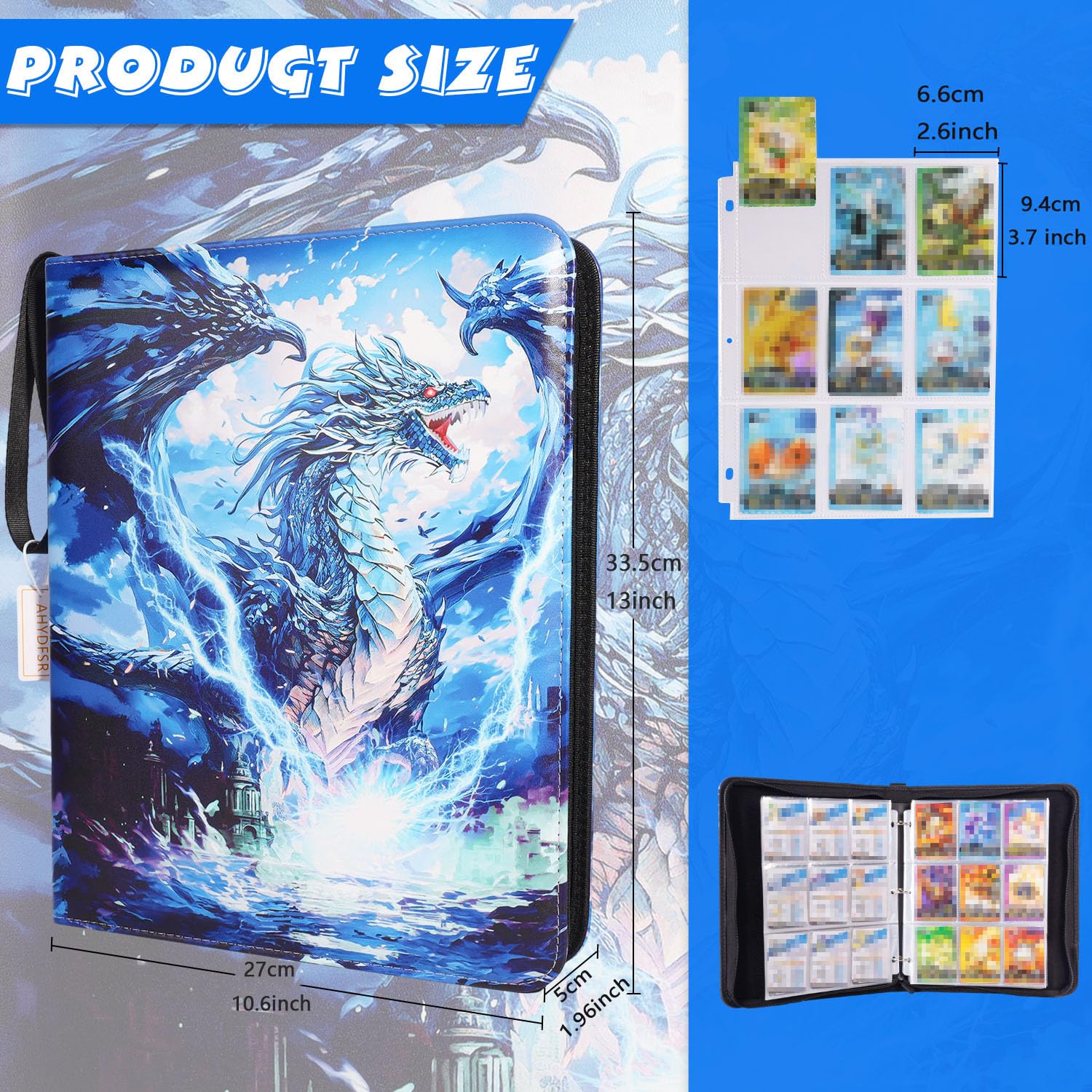 Carpeta de Cartas, Album de Cartas 9 bolsillos, 50 páginas con capacidad para 900 tarjetas Carpeta de Cartas, Álbum de para Cartas coleccionista, Colección de Recortes Carpetas con Cremallera