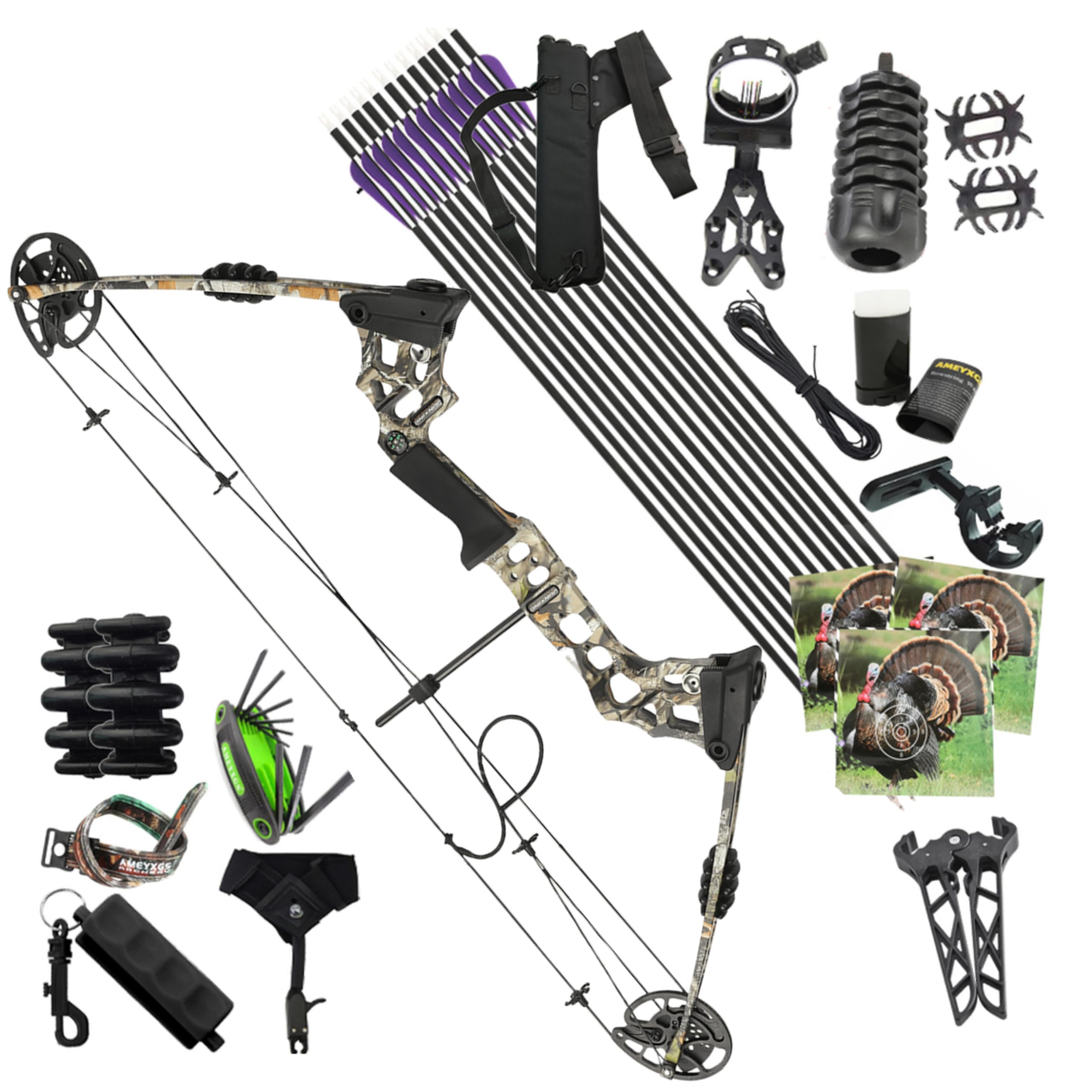 wolfman Compound Bow and Arrow Set 20-70 lbs Draw Weight IBO 320 fps Draw Length 24“-30” for Adults and Hunters for Outdoor Hunting Target Practice (style 2)