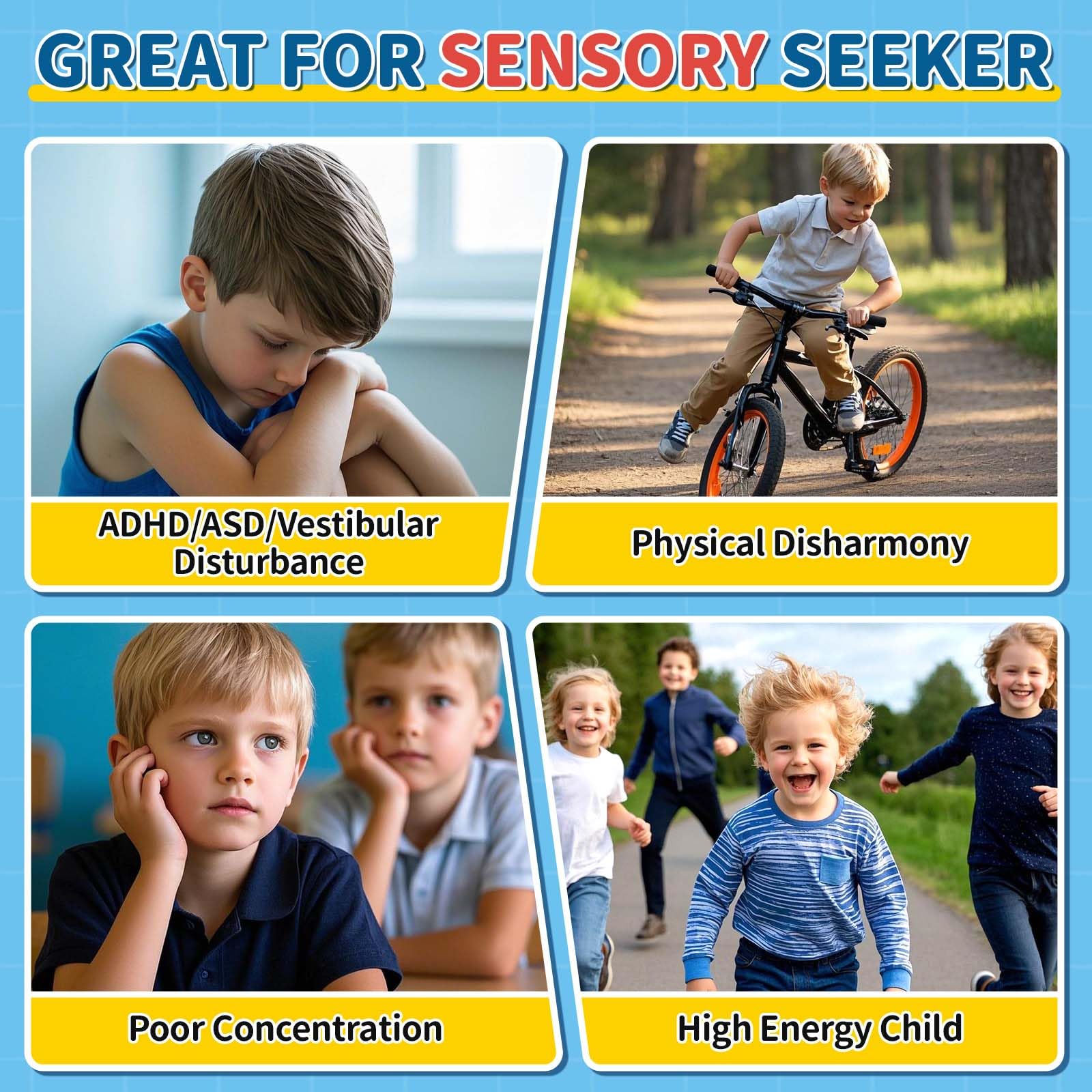 KidBloom Sedia Girevole Bambini Sensoriale con Maniglie, Giochi Sensoriali Autismo, Sedia Girevole con Base Antiscivolo e Rotazione a 360° (Blu)