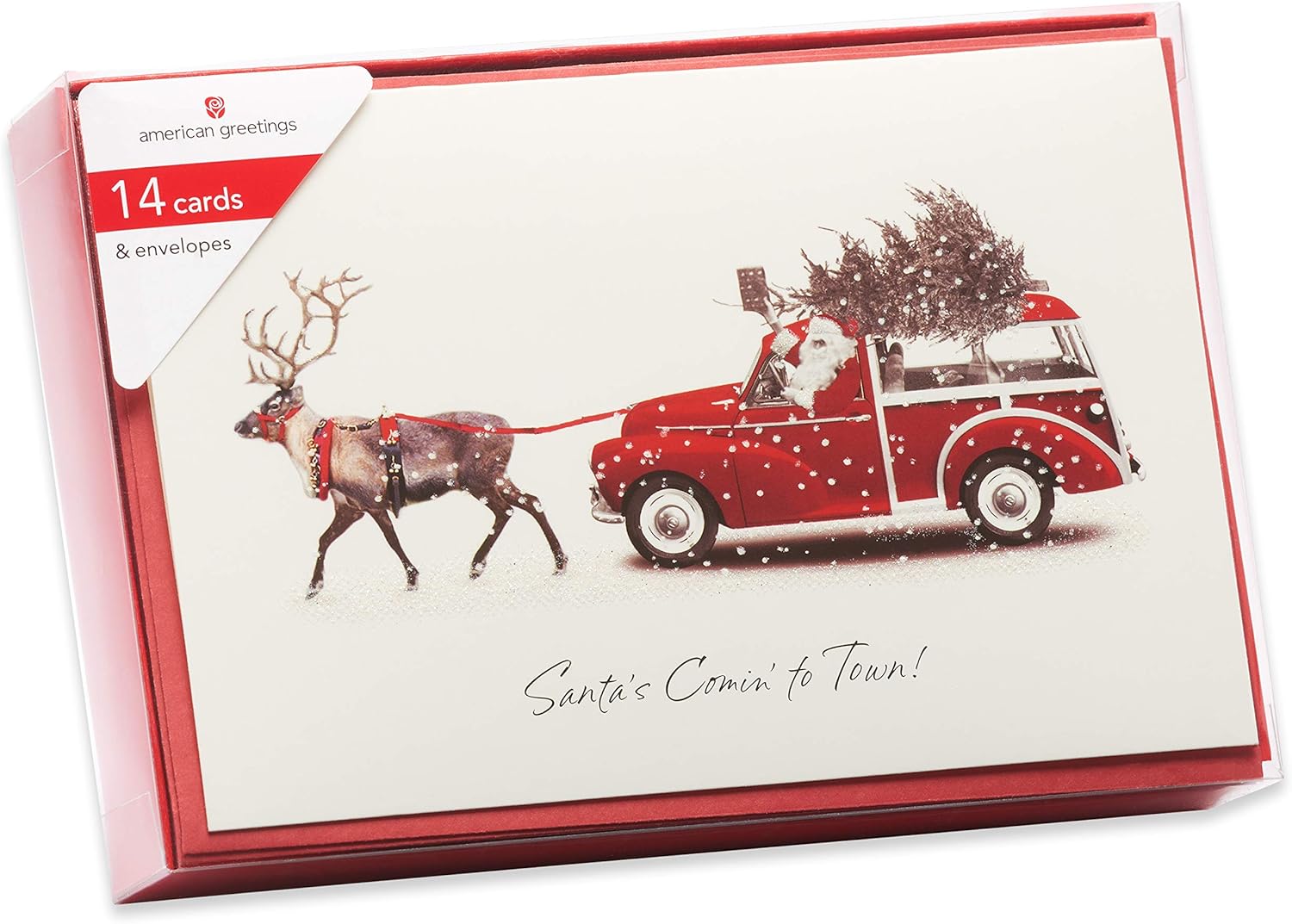 American Greetings Deluxe Christmas Cards Boxed with Envelopes, Wonderful Christmas, Deer Pulling Station Wagon (14-Count) - Image 4