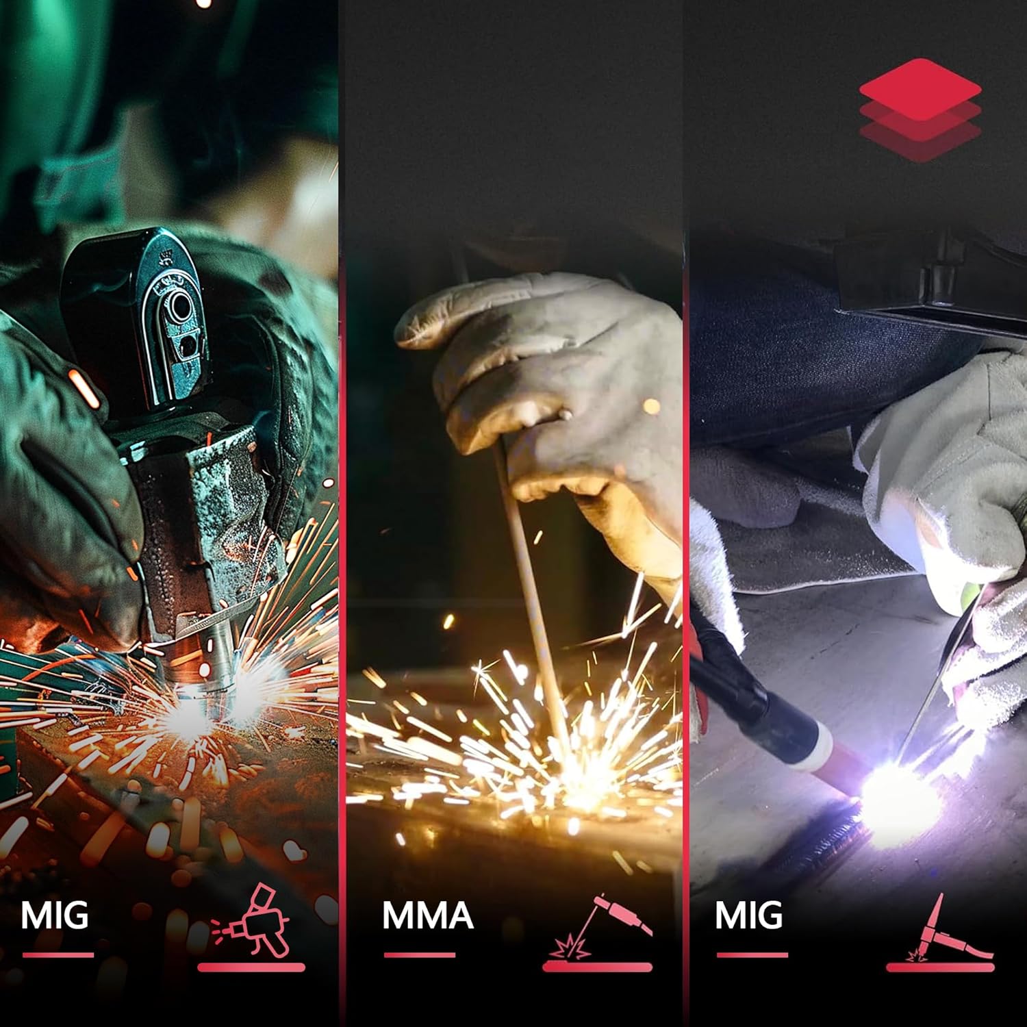 MIG-125 3-in-1 Welder, 110V/220V Dual Voltage MIG/MMA/TIG Welding Machine, Gasless Flux Core Welder with Digital Display, Portable Wire Feed Welder for Beginners DIY Home Garage