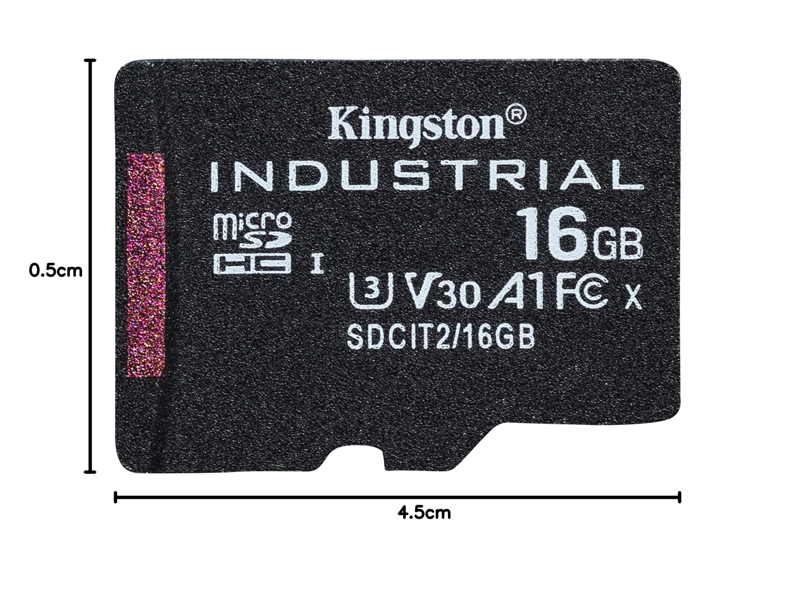 Kingston Industrial microSD -16GB microSDHC Industrial C10 A1 pSLC Tarjeta en un único paquete sin adaptador - SDCIT2/16GBSP