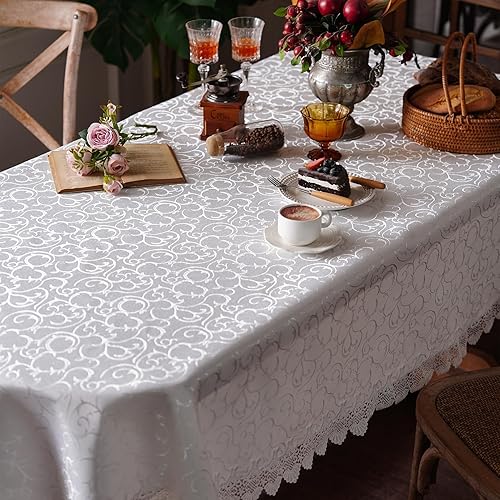 Miniatura 10 de Artbloss Mantel rectangular con ribete de encaje, manteles de otoño de granja para cocina, Navidad, exteriores, interiores, comedor, fiesta en casa