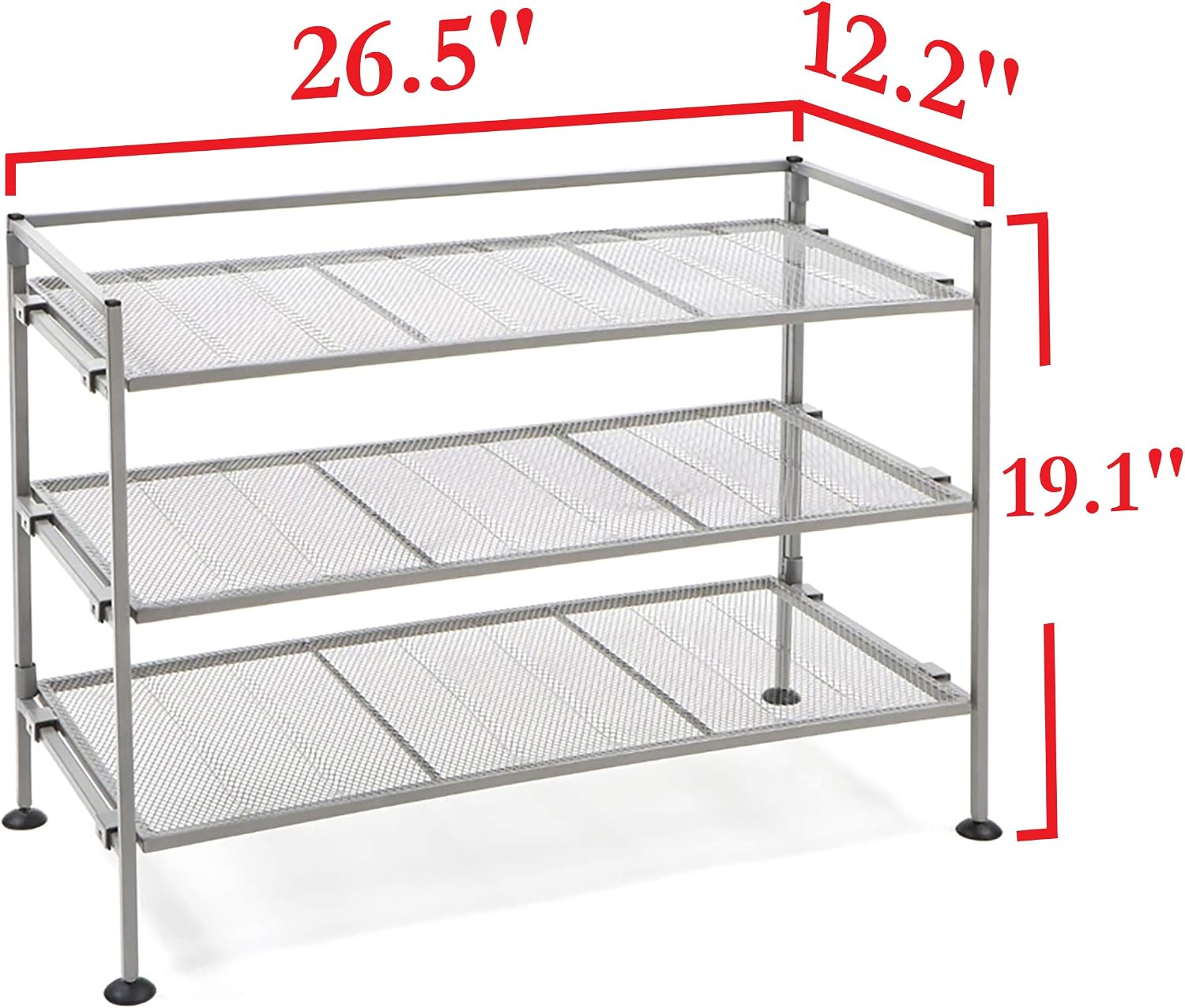 Seville Classics Multi Level Shoe Rack Sturdy Freestanding Shelf for Bedroom, Closet, Entryway, Stackable Durable Metal Home Storage, 3-Tier, 12-Pair Mesh, Satin Pewter Mesh 1 Piece