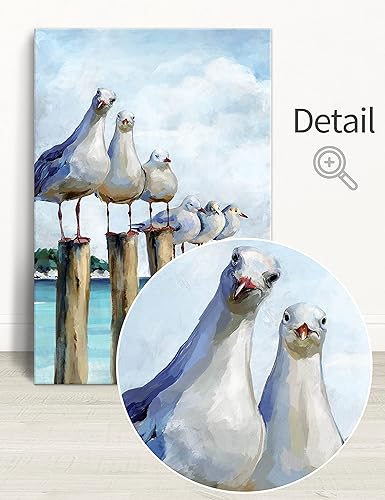 Miniatura 3 de SUMGAR Ocean Wall Art Coastal Sea Bird Artwork Framed Prints Wall Decor Teal Beach Canvas Paintings for Bathroom Bedroom Living Room Decor 16"x24"