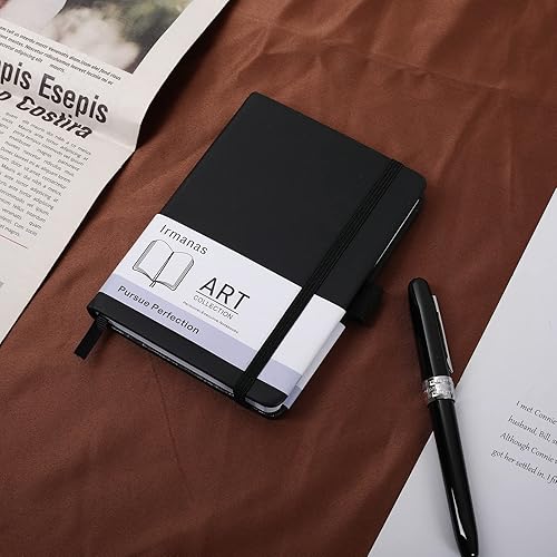 Vista 4 de Cuaderno de bolsillo, cuaderno pequeño de 4.25 x 5.75 pulgadas, mini diario rayado, cuaderno de tapa dura de cuero liso, suministros de oficina