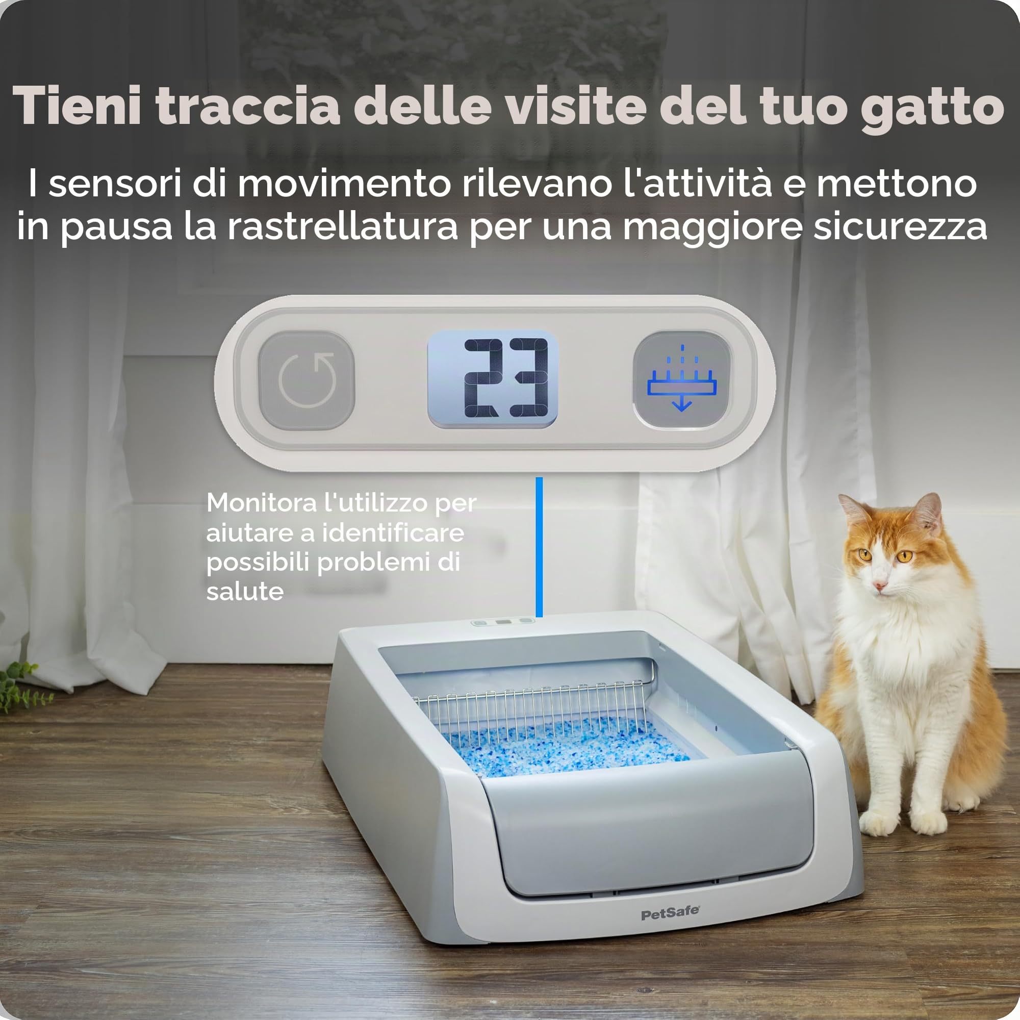 PetSafe ScoopFree Crystal Pro Legacy, lettiera automatica autopulente per gatti, con sensore di movimento scoperto, con contatore sanitario integrato, include 1 lettiera in cristallo usa e getta