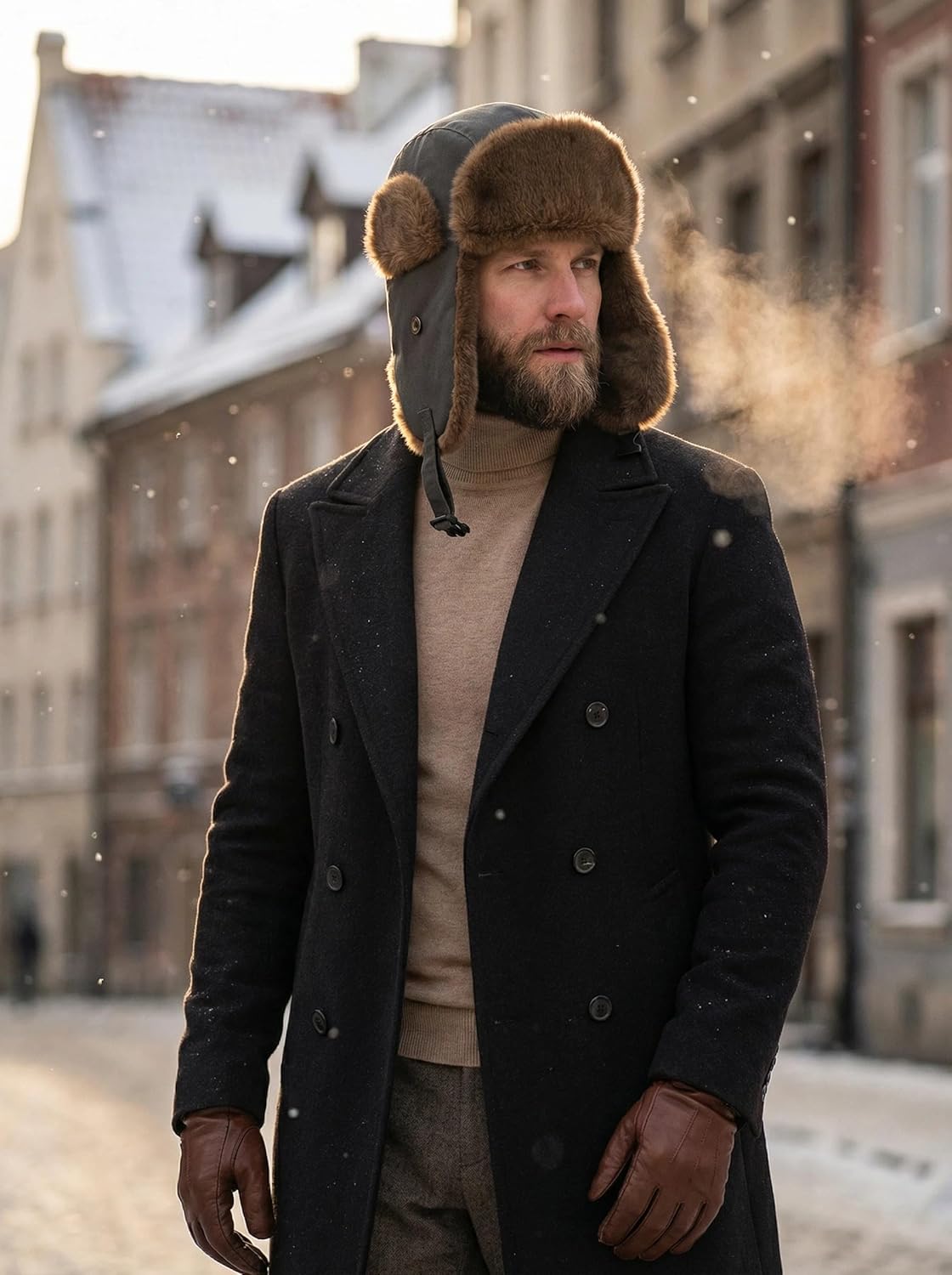 Burnell Men’s Trapper Hat –Russian Trooper Style, Faux Fur Ear Flaps