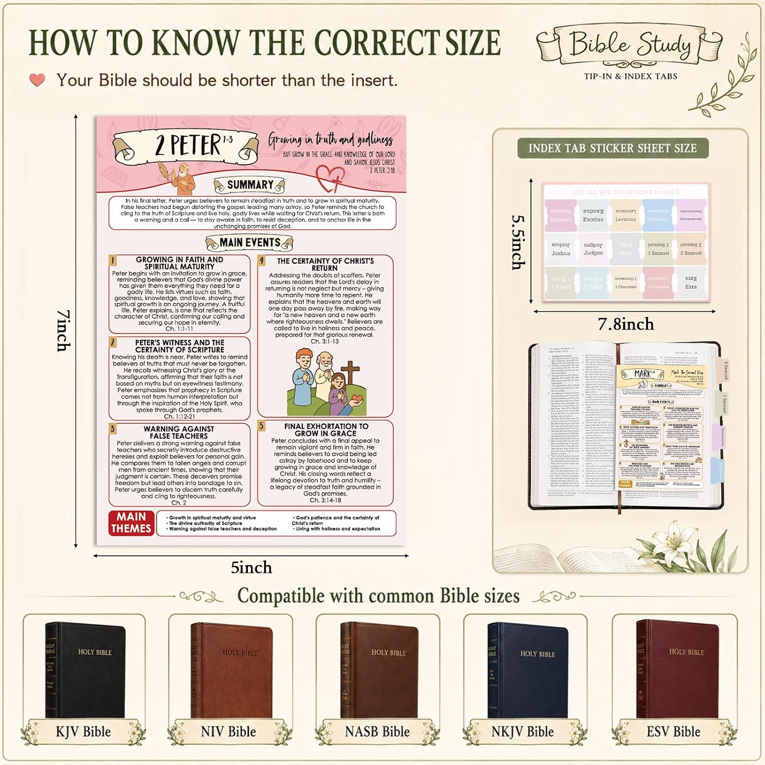 120 Sheet Bible Study Tip Ins with Bible Index Tabs for Journaling, Vintage image 2
