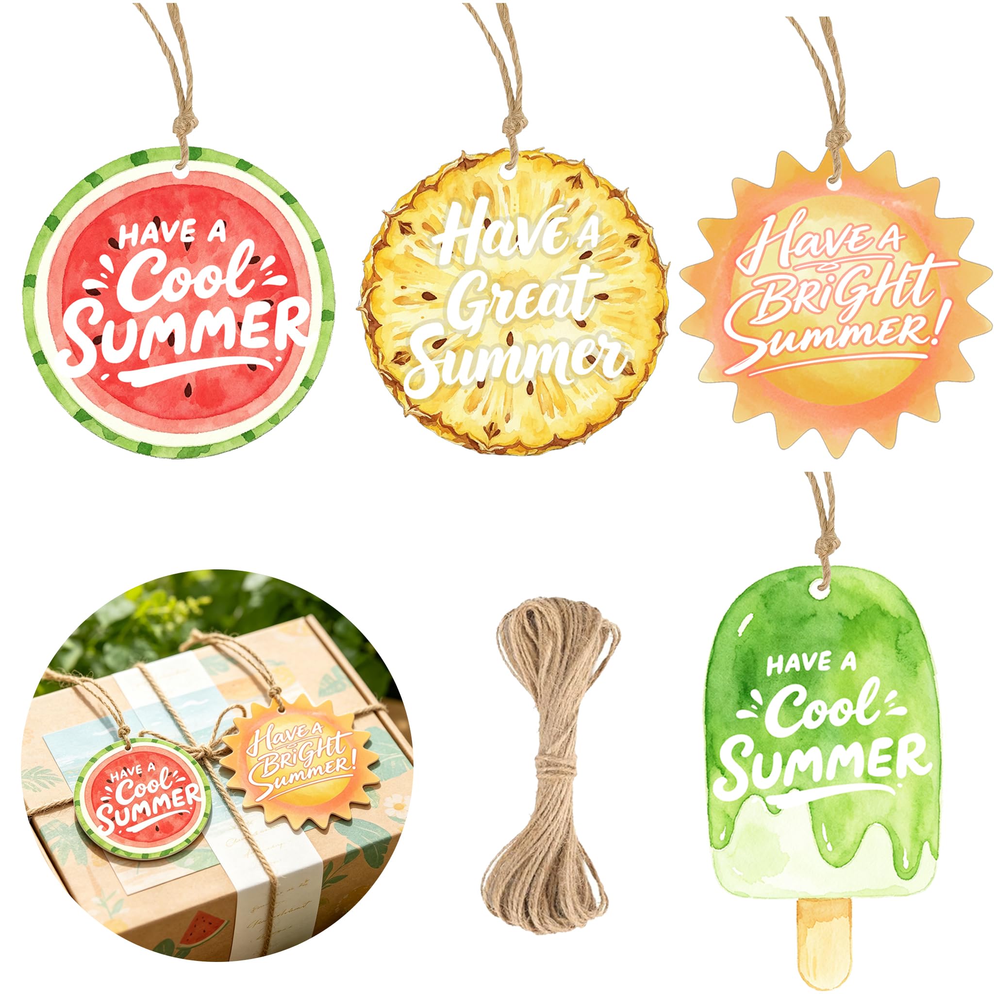 80 Pcs Summer Themed Gift Tags End of School Year Gift Tags Bright Summer Tag for Friends Family Party Classroom Beach Party End of School Year (2 Inch)