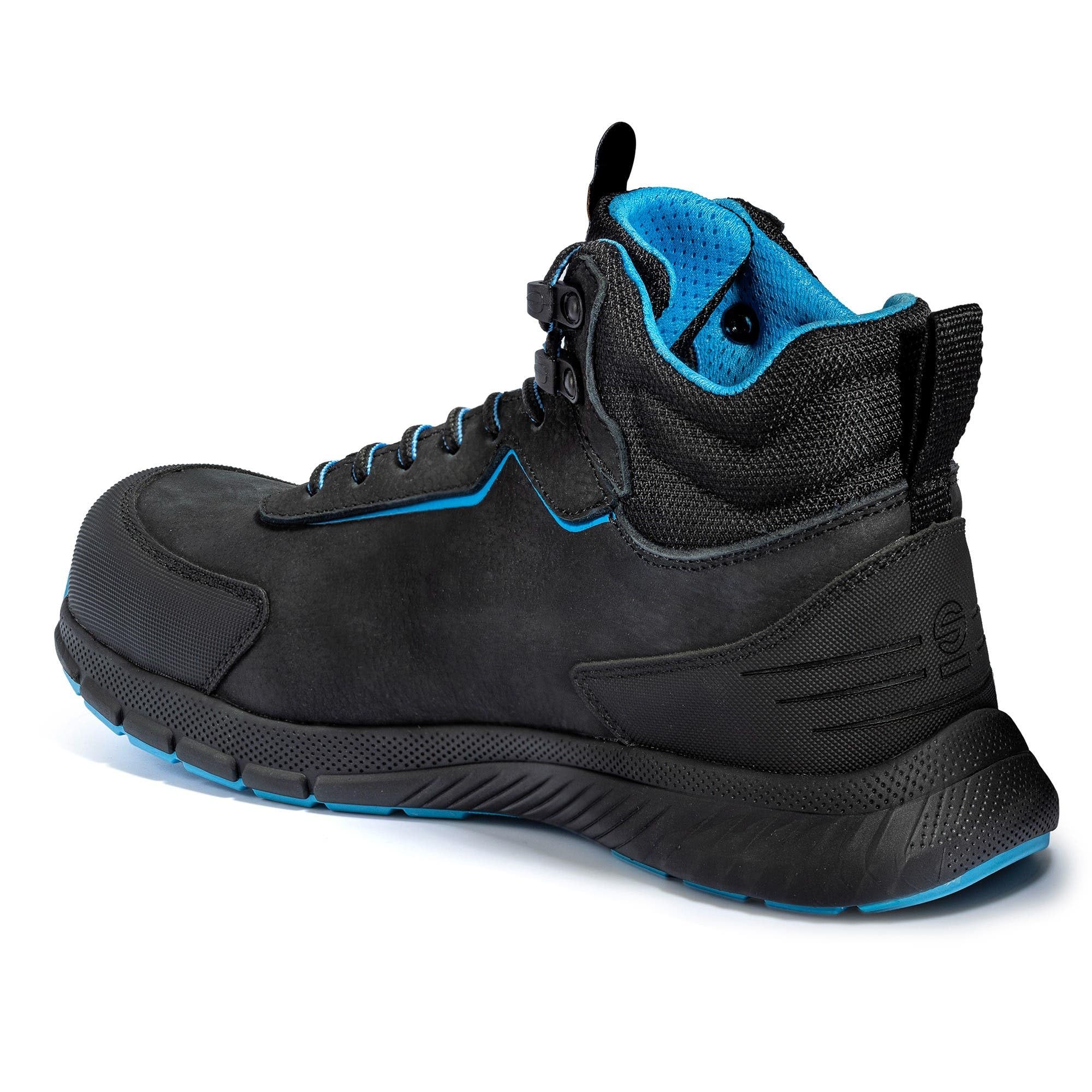 Sparco Traction-H Nubuck Kamui - Calzado de Seguridad Alto S3S ESD de Nobuck Repelente al Agua, EN ISO 20345, Suela FO HRO SR, Negro Cielo Azul, 44 EU