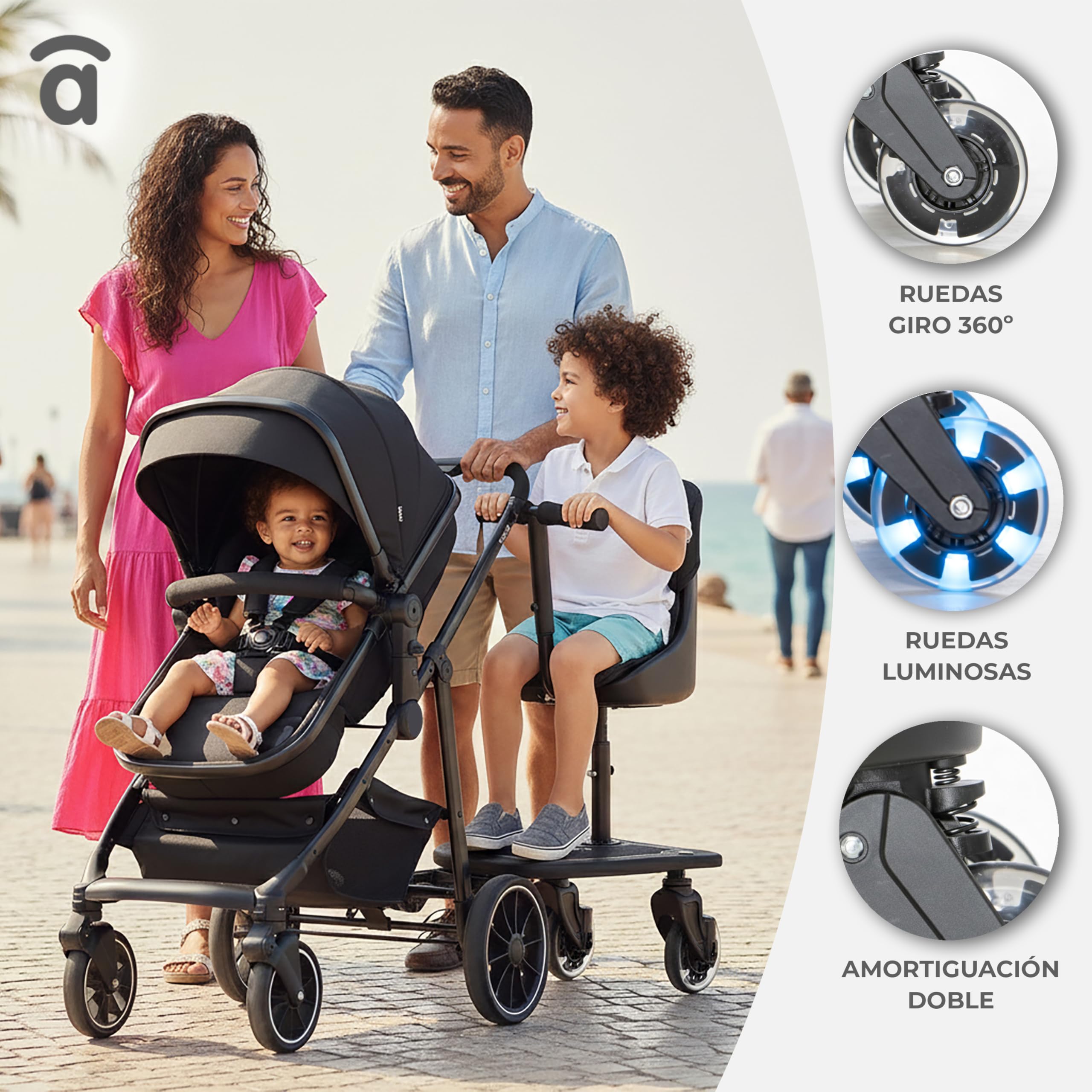 Asalvo Buggy Board - Monopattino con sedile per passeggino, passeggino, passeggino, passeggino, passeggino, universale, Buggy Board per il secondo bambino, accessorio per bambini da 1 a 7 anni (25 kg)
