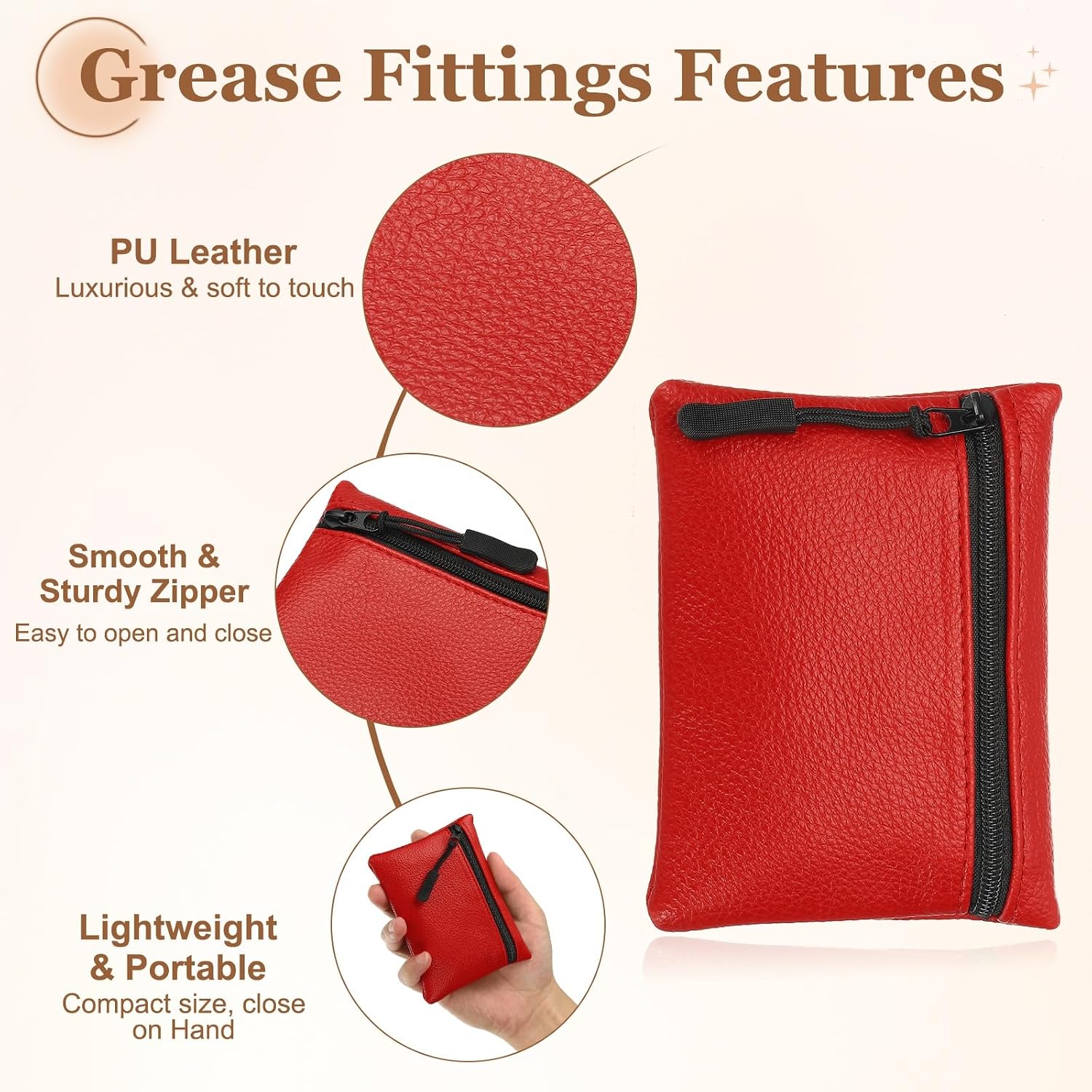 Full Grain Leather Coin Purse, Small Coin Purse with Zipper Portable Card Holder, 4.7in & Red & PU Leather -Fitting for (Change Purse Credit Card Key Keychain Pouch Wallet)
