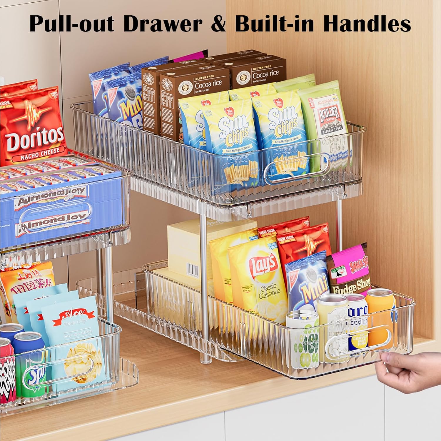 2 Pack Bathroom Cabinet Organizer, 2-Tier Pull Out Bathroom Under Sink Organizers and Storage, Multi-Purpose Kitchen Medicine Pantry Counter Organization with Movable Divider, Clear