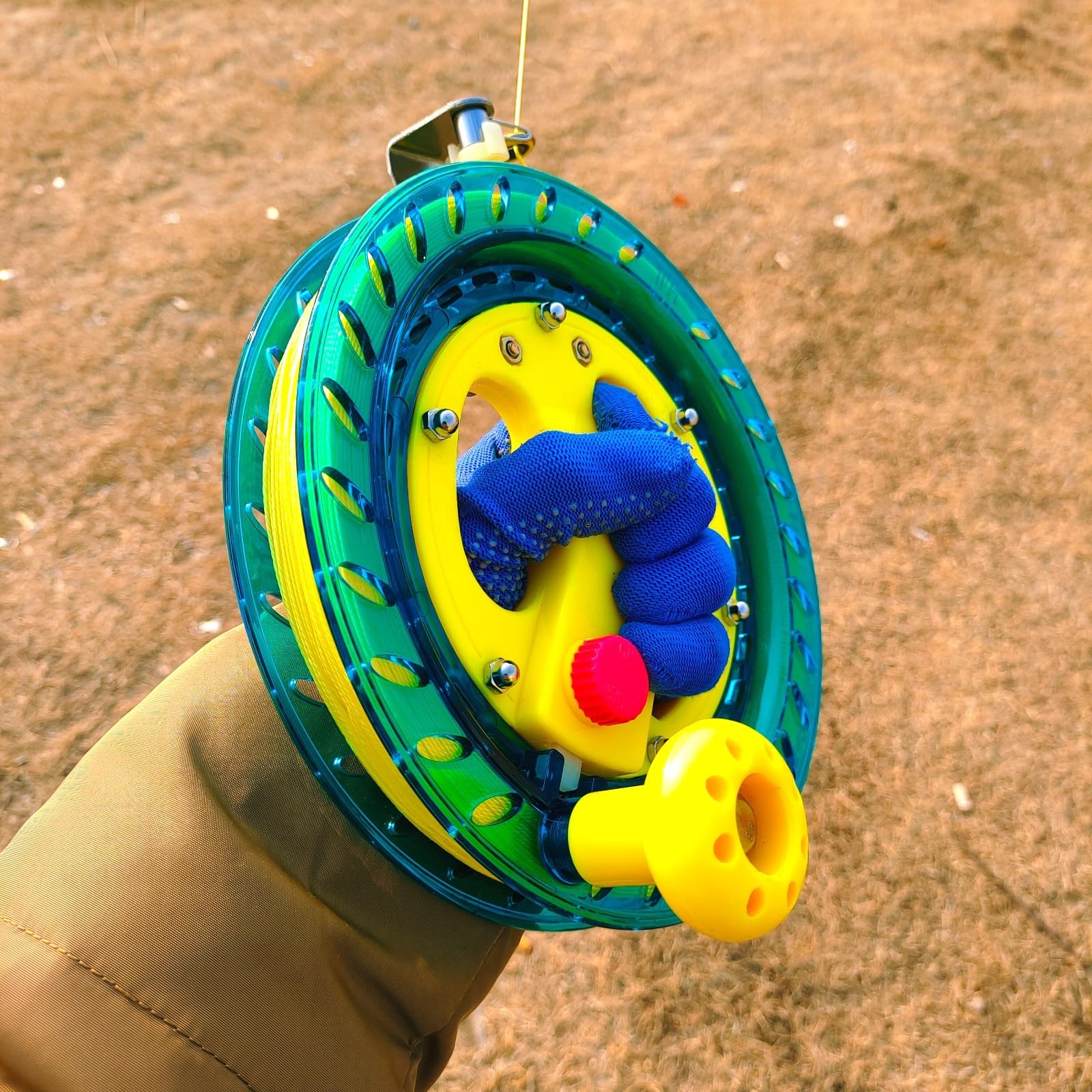Bobine de cerf-volant (vert) pour enfants et adultes – 18,3 cm de diamètre, corde de cerf-volant haute résistance de 200 m avec connecteur – Grande poignée, verrou de sécurité, enrouleur