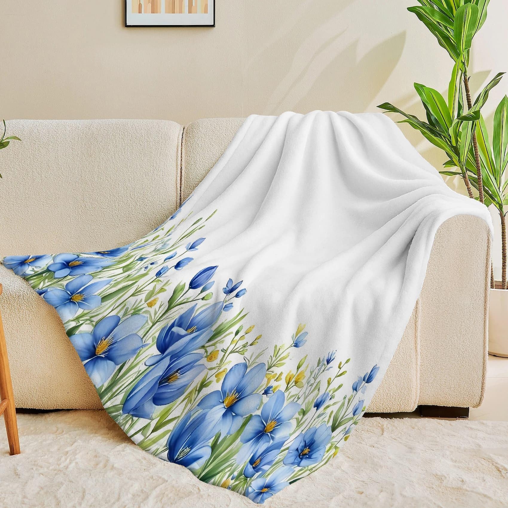 Générique Pled polarowy w kwiatowy wzór, rośliny, koc polarowy 220 x 240, łóżko 2-osobowe, duży rozmiar, koce i narzuty bardzo miękkie flanelowe SF906