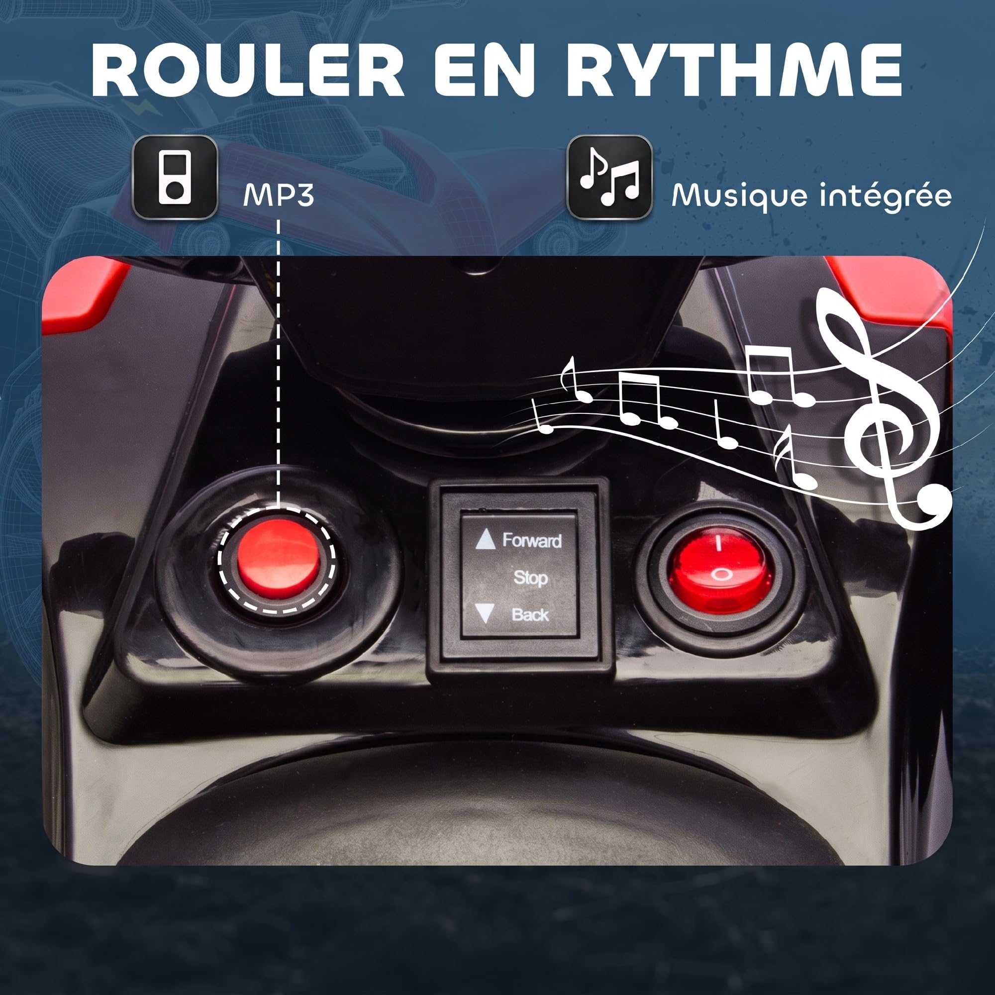 AIYAPLAY Quad Électrique Enfant 6V Musique et Phares LED 4 Roues Rouge