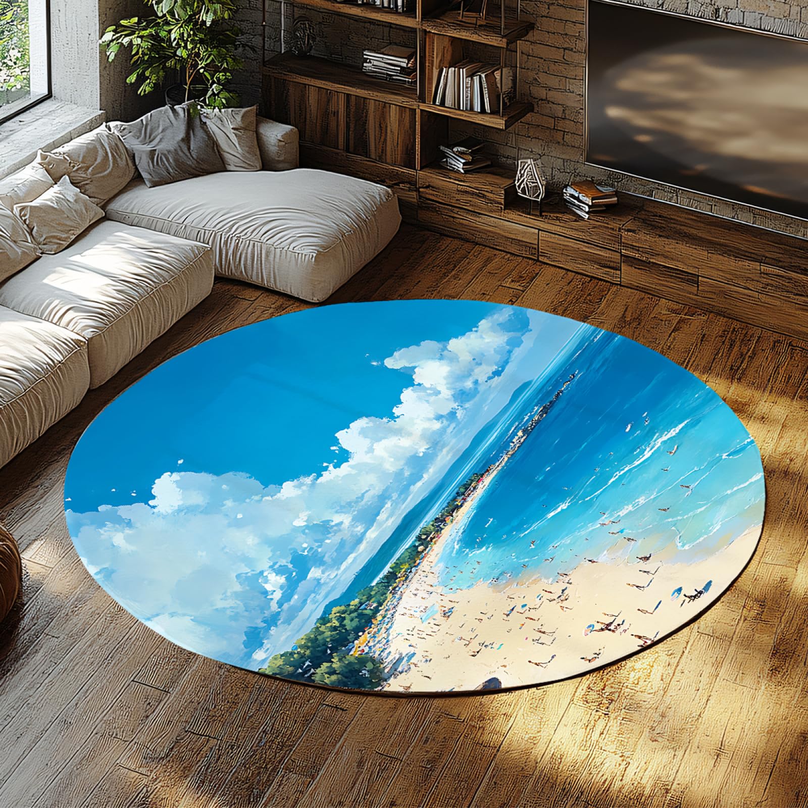 Tapis rond bleu ciel pour sécuriser la salle à manger sans glisser