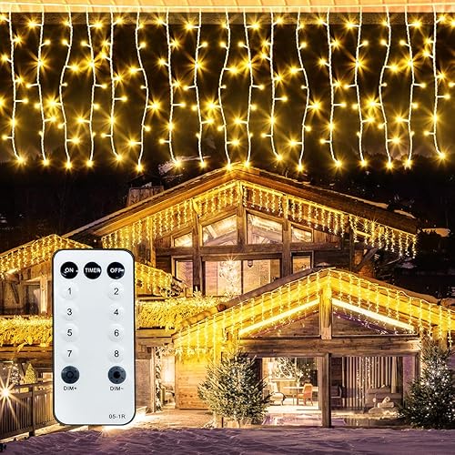 Luces de carámbano de 32.8 pies, Navidad al aire libre con 400 LED 75 gotas, luces de alero impermeables IP65, 8 modos, para aleros de Navidad,