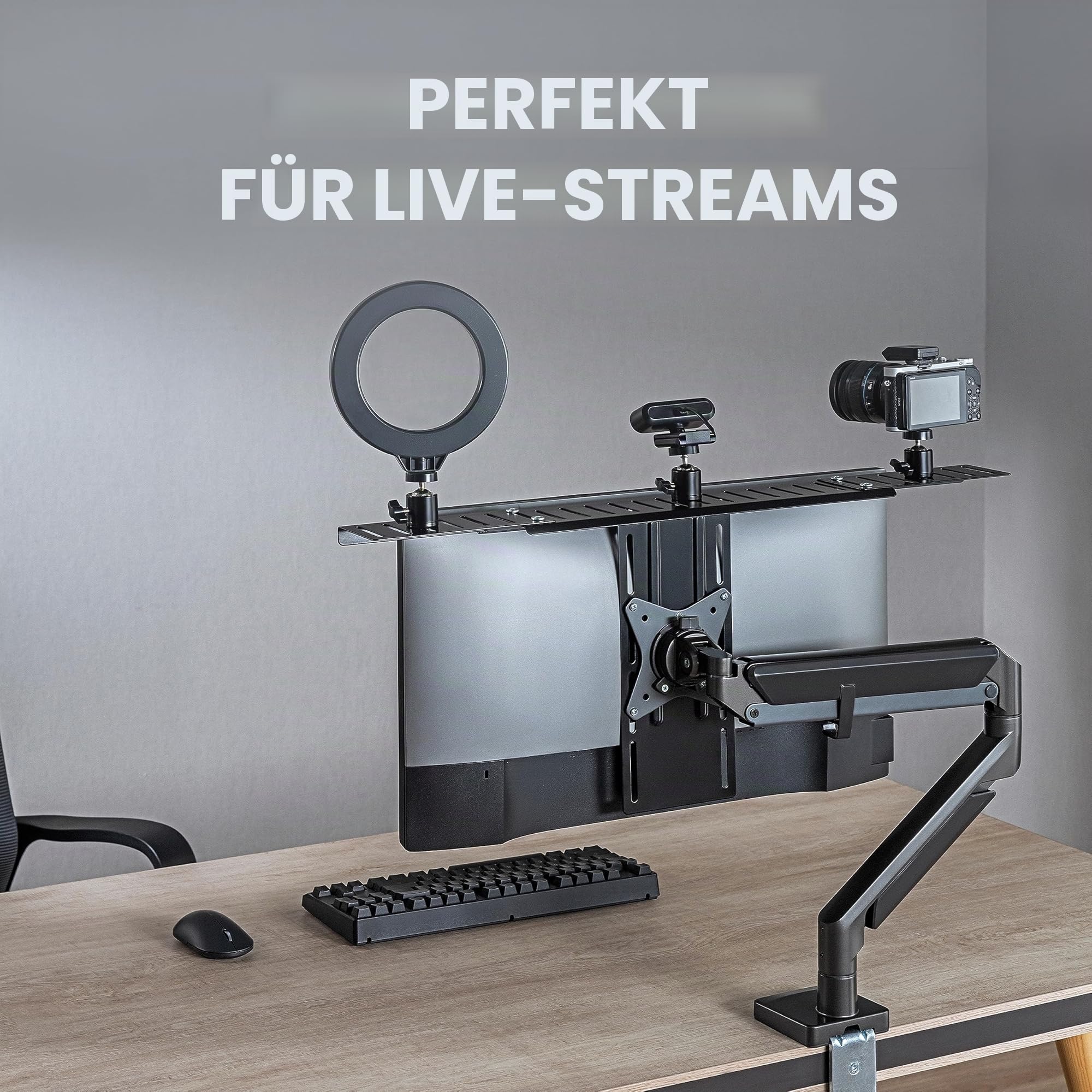 HumanCentric DSLR-Monitorhalterung - Monitorablage für Schreibtischkamerahalterung, Lichtwebcam und Mikrofon Kamera-Regal für Monitor VESA-Arm, Ersatz Klemmstative für Kamera Tischhalterung, Extra