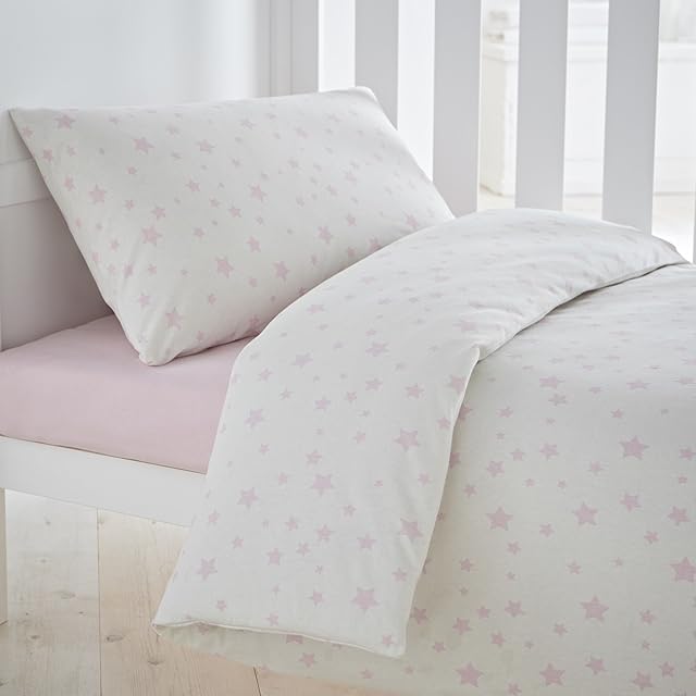 Silentnight Safe Nights Cot Bed Duvet Cover Set  100% Cotton Toddler Child Quilt Duvet Cover and Pillowcase Set  Super Soft, Hypoallergenic and Machine Washable  Junior  150x120cm  Pink Stars