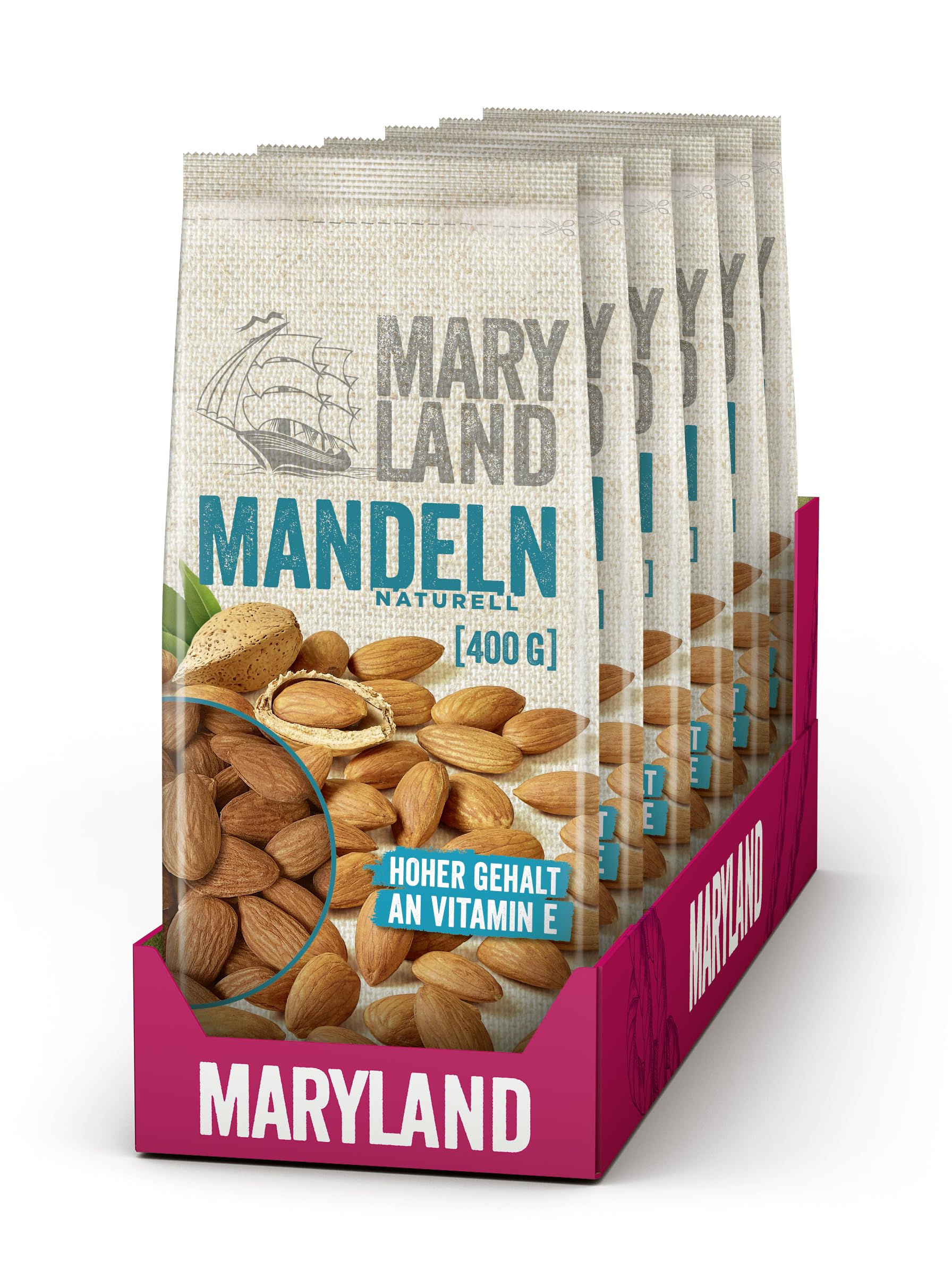 Maryland Mandeln 400g Beutel 6er Pack – Mandeln naturbelassen, vegan, frei von künstlichen Aromen, ohne Zusatzstoffe – Im praktischen Großformat genießen (6 x 400g)