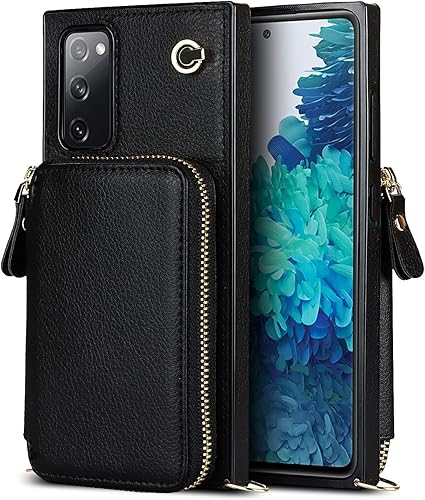 Miniatura 9 de Asuwish Funda de teléfono para Samsung Galaxy S20 FE 5G de 6.5 pulgadas con protector de pantalla y soporte para tarjetas con cremallera, soporte de