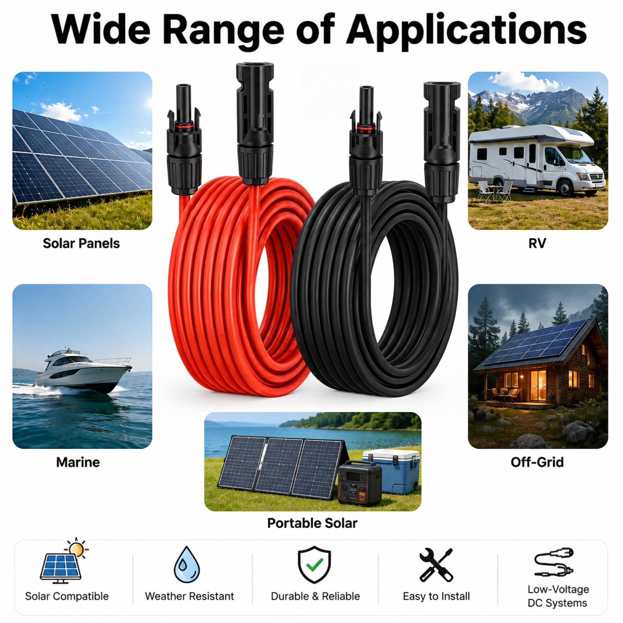 8 AWG Solarmodul-Verlängerungskabel, 6 x 15 m, Aluminium mit Steckern für