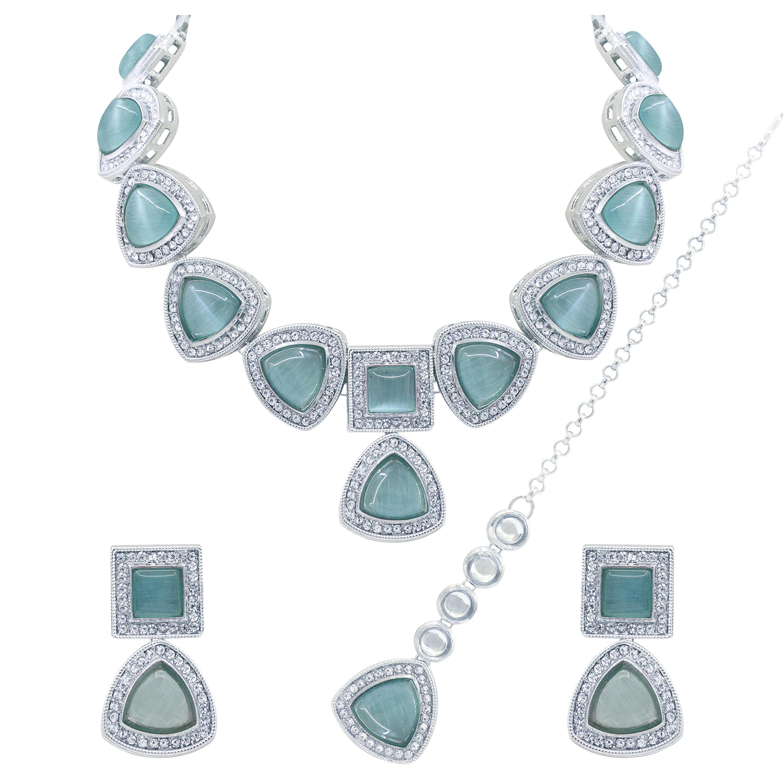 SAIYONI Attractive Look Triangle& Square Kundan Choker Necklace Jewellery Set | Silver Plated Kundan Jewellery Set For Women - Sky Blue (B0BZVJKKVP) Amazon Price History, Amazon Price Tracker