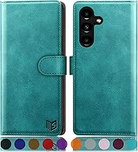 SUANPOT Case for Samsung Galaxy S24 Plus/S24+ with Flip [RFID Blocking] PU Leather Magnetic Closure, Folding Stand, Card Slot Cover Wallet Leather for Samsung Galaxy S24+ Case Blue Green