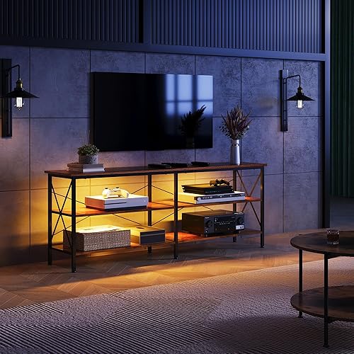 Miniatura 2 de WLIVE Soporte de TV para TV de 65 y 70 pulgadas con luces LED, centro de entretenimiento para juegos con almacenamiento, consola de TV industrial