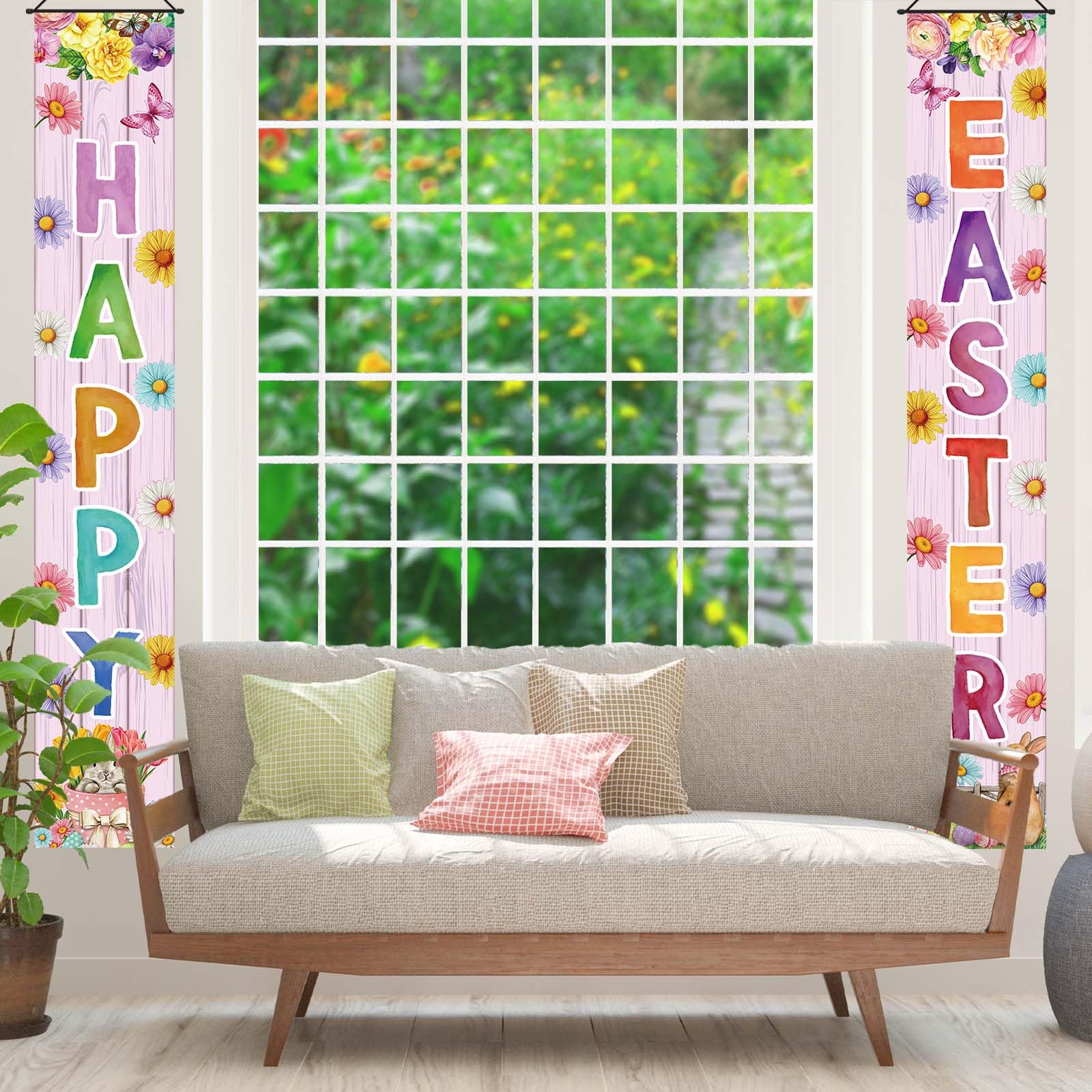 Happy Easter Bunny Rabbit Hanging Banner – Porch & Door Sign For Indoor/Outdoor Holiday Decor