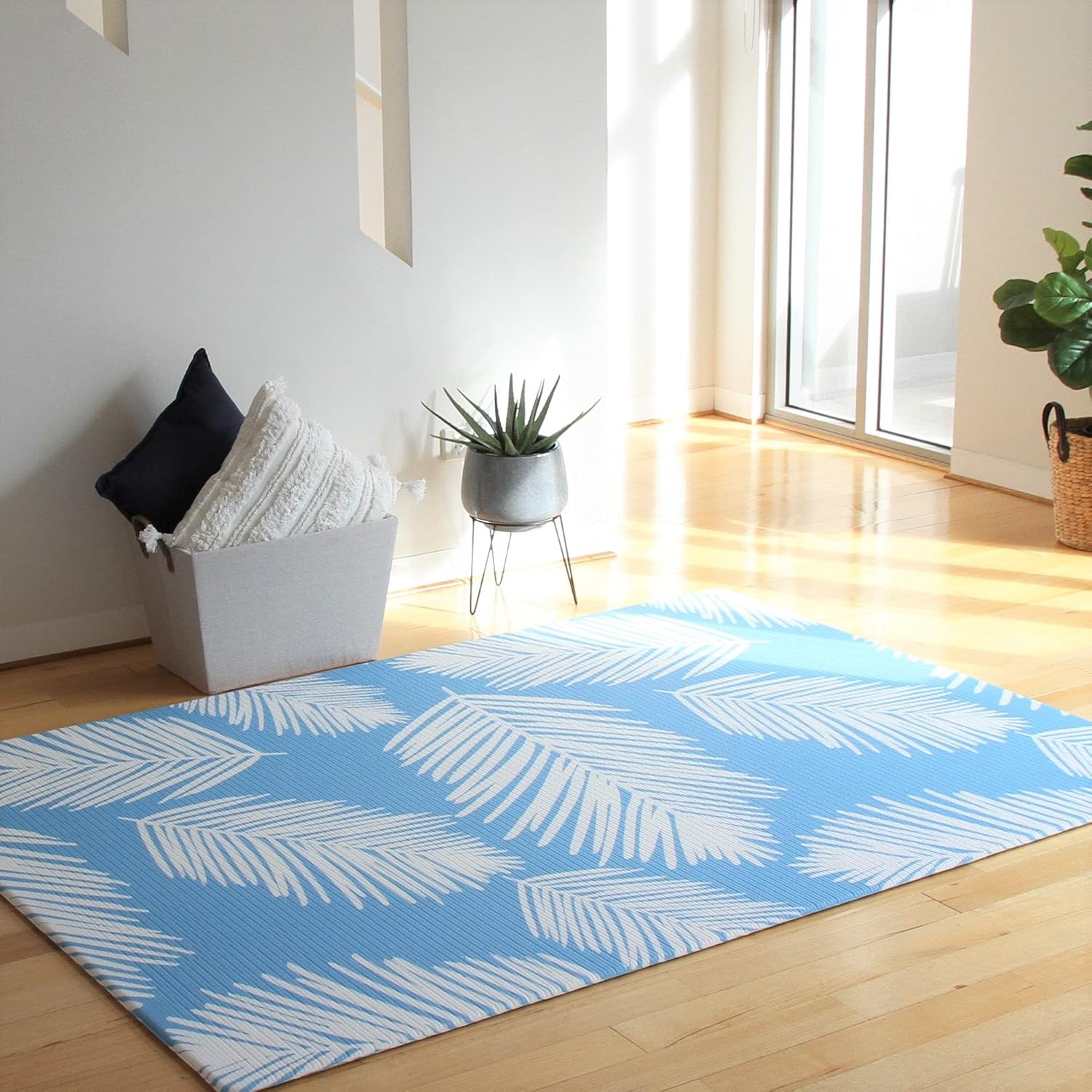 Cushmat Reversible Baby Playmat | Large | Soft, Thick, Waterproof, Easy-to-Clean, Non-Toxic, Durable, Non-Slip Play mat for Infants, Babies, Toddler, Kids & Grown-up (Palm Aqua - Beige Diamonds)